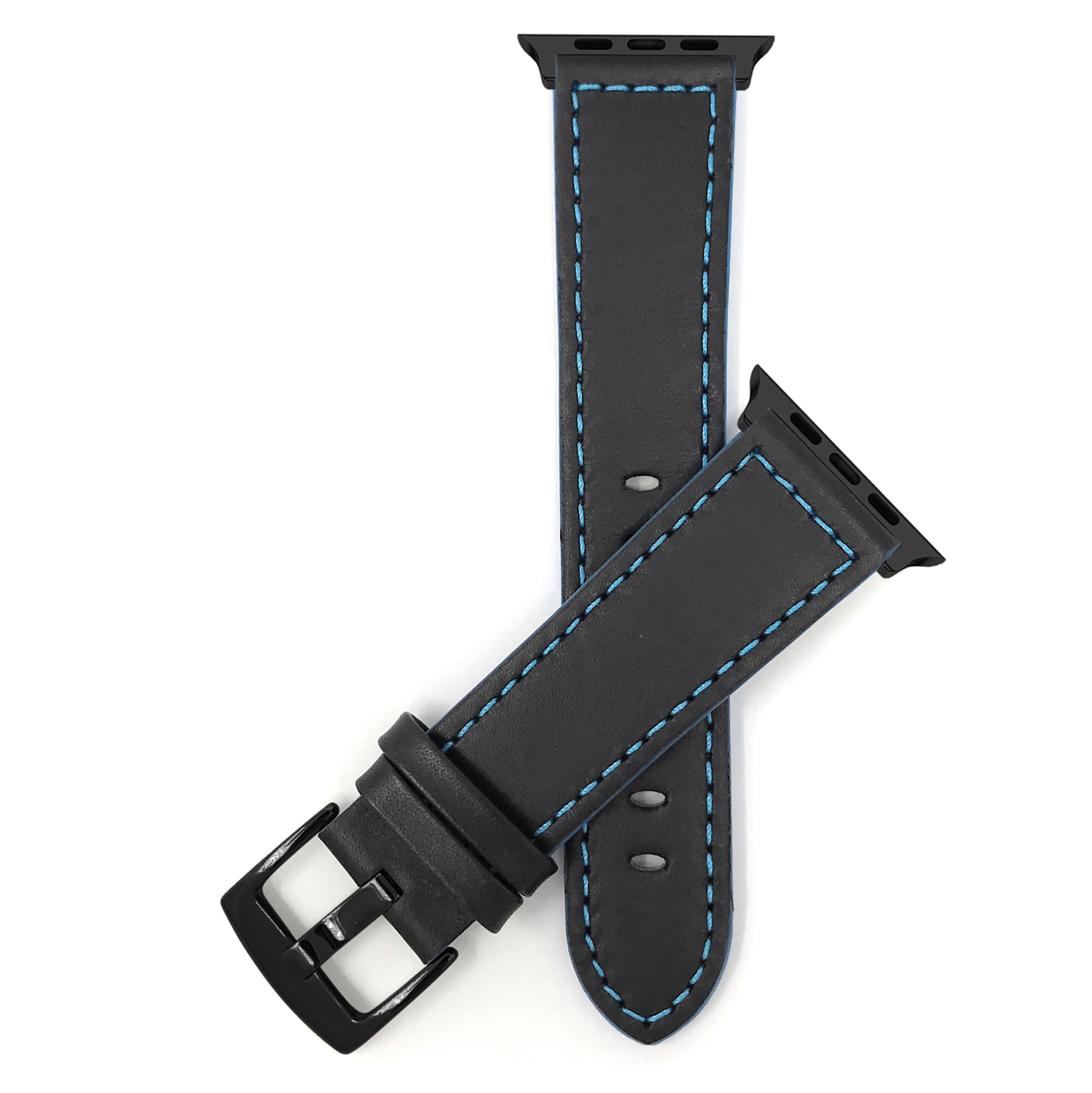 Bandini Extra Long Leather Watch Strap for Apple Watch Band 42mm /41mm / 40mm / 38mm, Series 11 10 9 8 7 6 5 & SE , Black / Blue / Black Hardware