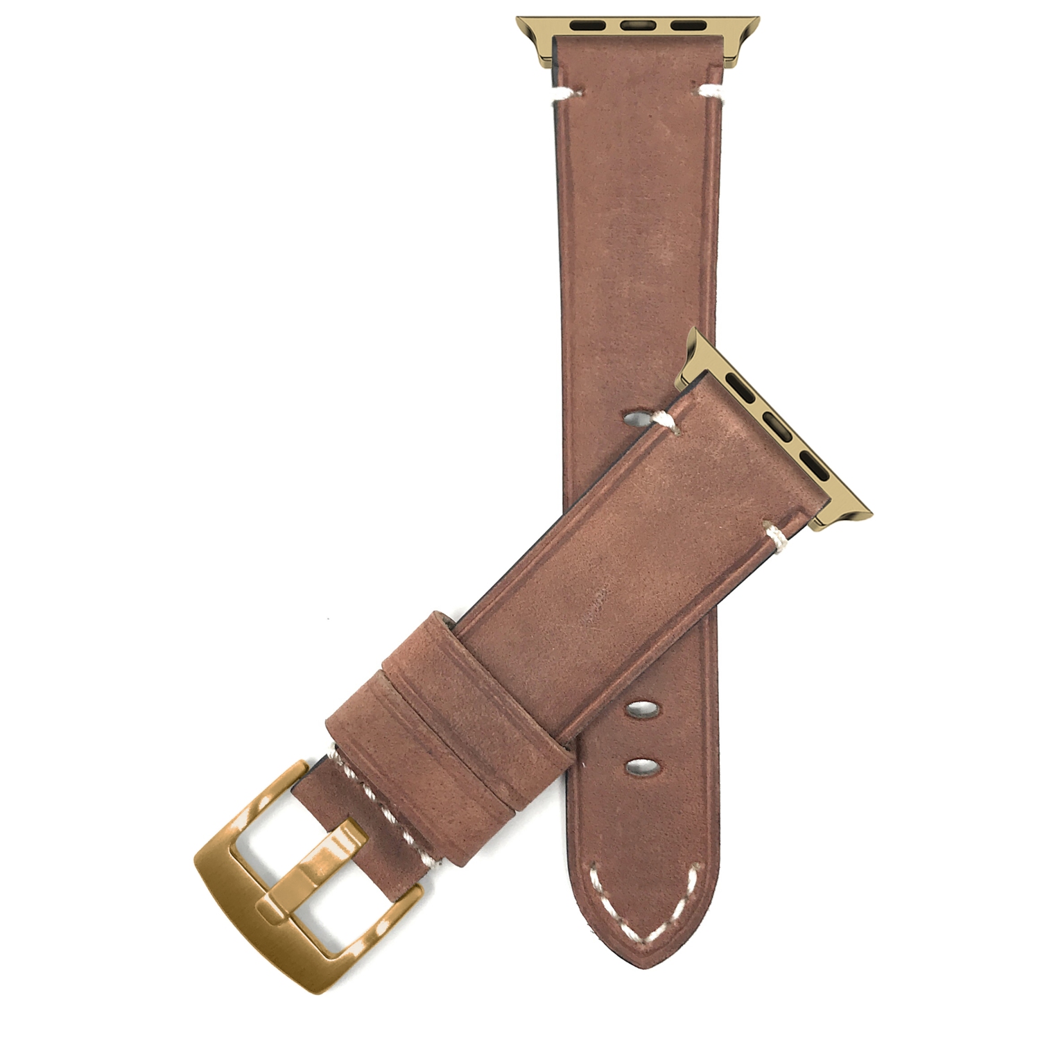 Bandini Extra Long Leather Watch Strap for Apple Watch Band 42mm / 44mm / 45mm / 49mm, Series 9 8 7 6 5 4 3 2 1 SE & Ultra Distressed, Tan / Gold Hardware