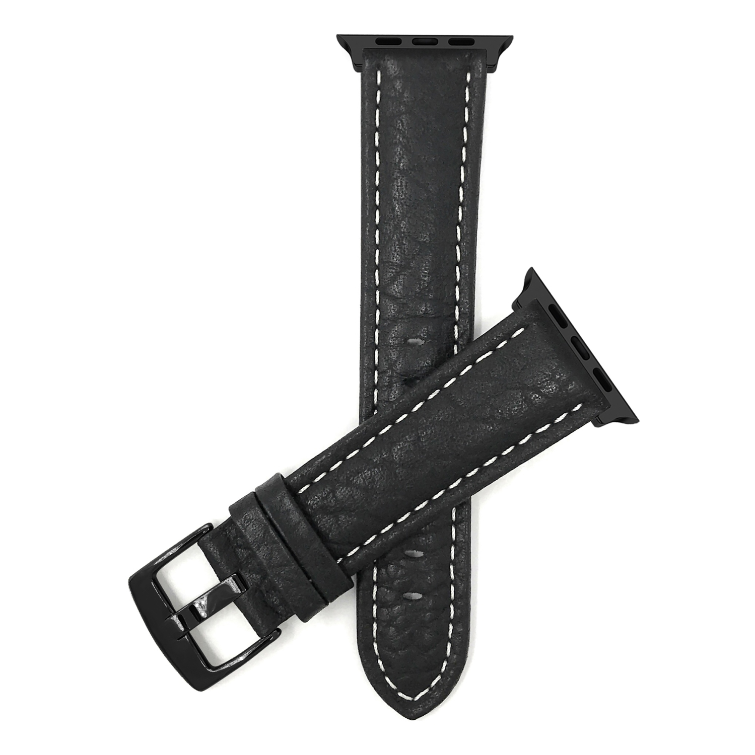 Bandini Extra Long (XL) Leather Watch Strap for Apple Watch Band 41mm / 40mm / 38mm, Series 8 7 6 5 4 3 2 1 & SE, Black / Black Hardware