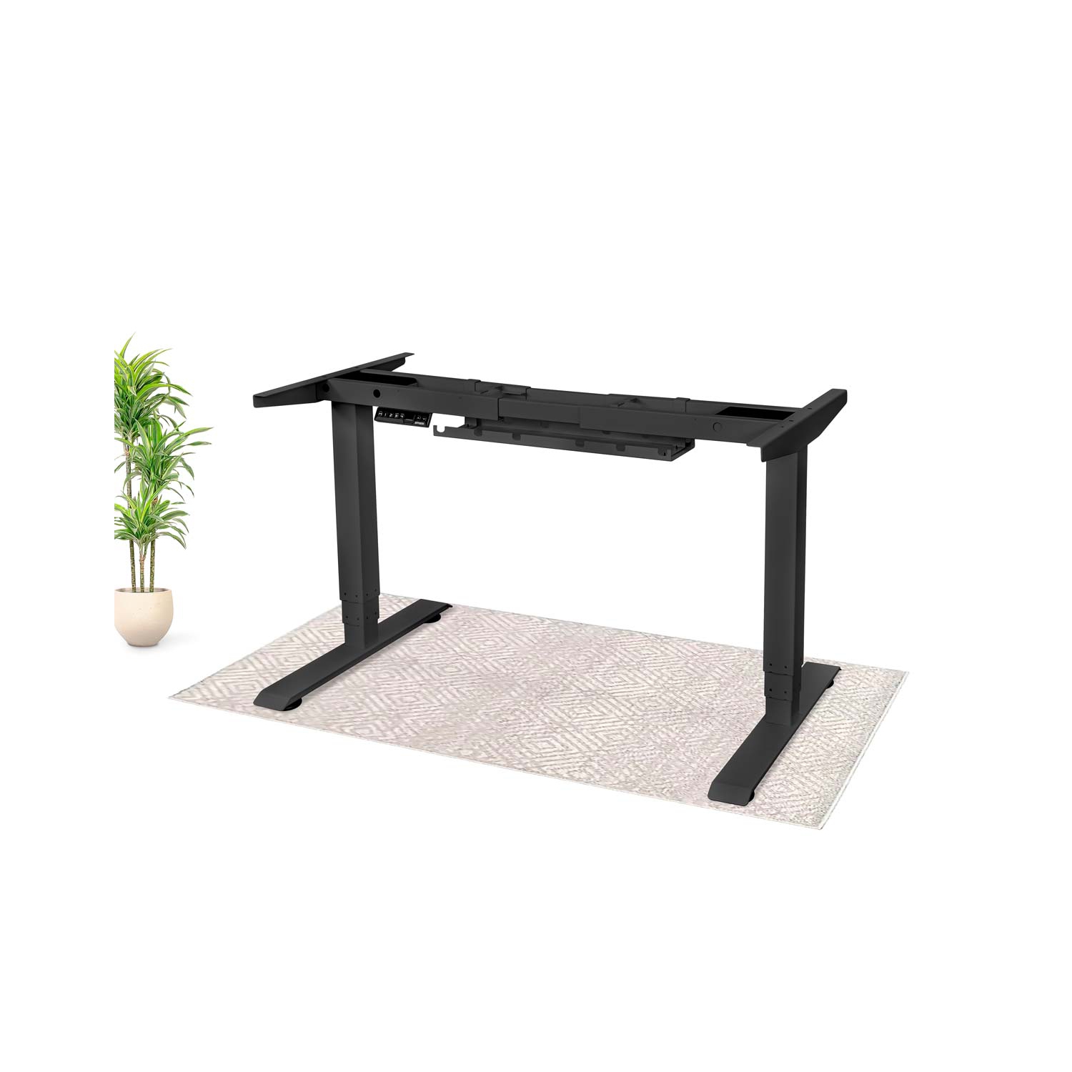 Bureau d’ordinateur à hauteur ajustable EFFYYDEK avec plateau d’organisation des câbles en chêne sur cadre noir