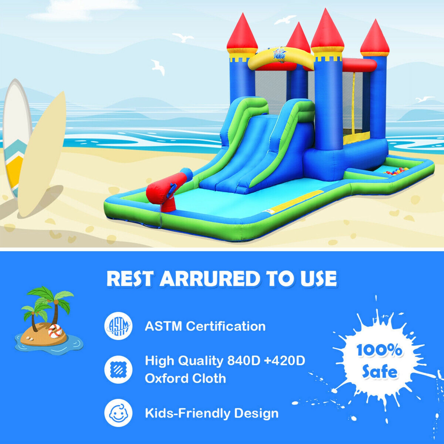 Gymax Inflatable Bouncer Climbing Slide Bounce House Water Park BallPit Without Blower