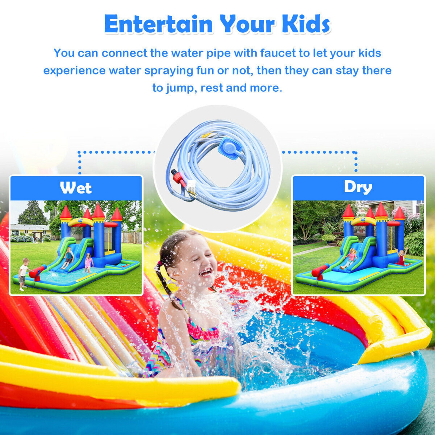Gymax Inflatable Bouncer Climbing Slide Bounce House Water Park BallPit Without Blower