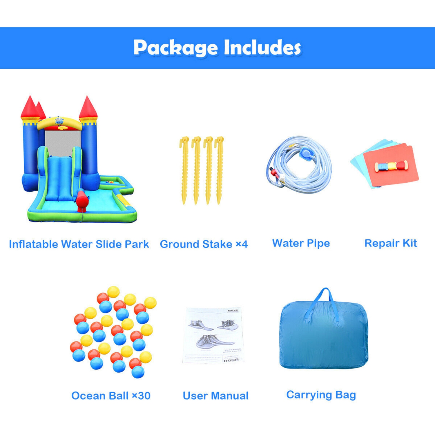 Gymax Inflatable Bouncer Climbing Slide Bounce House Water Park BallPit Without Blower