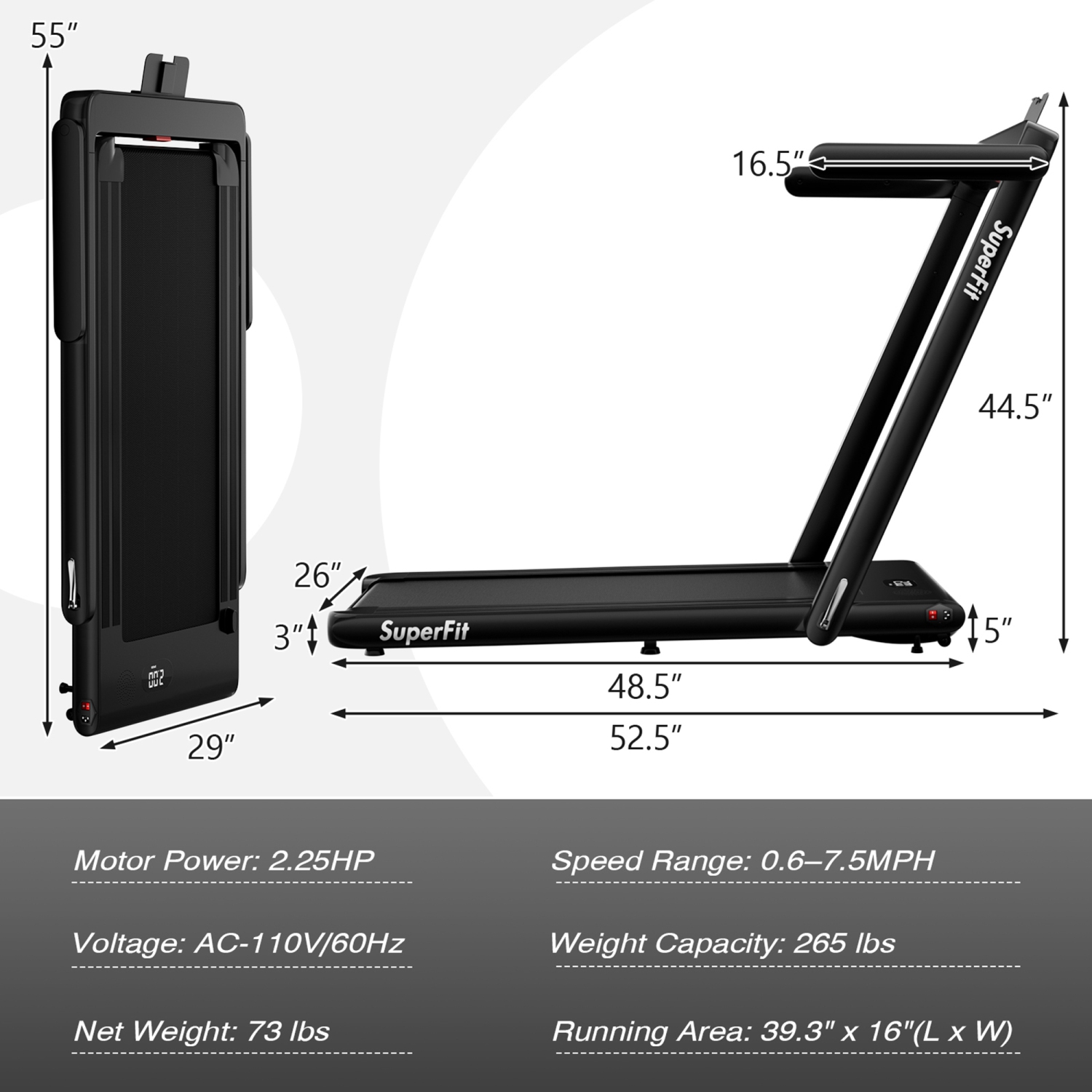 Tapis roulant motorisé pliable sous le bureau Tapis roulant électrique Télécommande APP