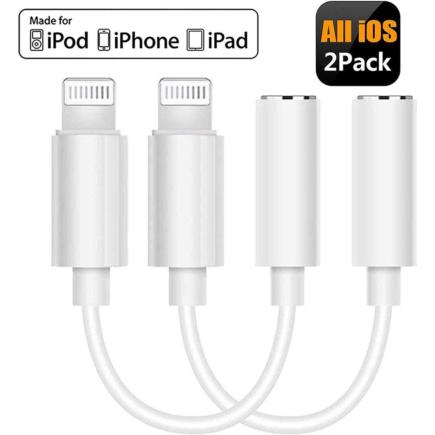 Headphone Adapter for iPhone to 3.5mm Headset Cable Jack Aux Audio Dongle Adaptor Converter Accessories Compatible with iPhone 11//11 Pro//XS MAX//XR//X//XS//8//8Plus//7//7Plus Support All iOS System 2 Pack