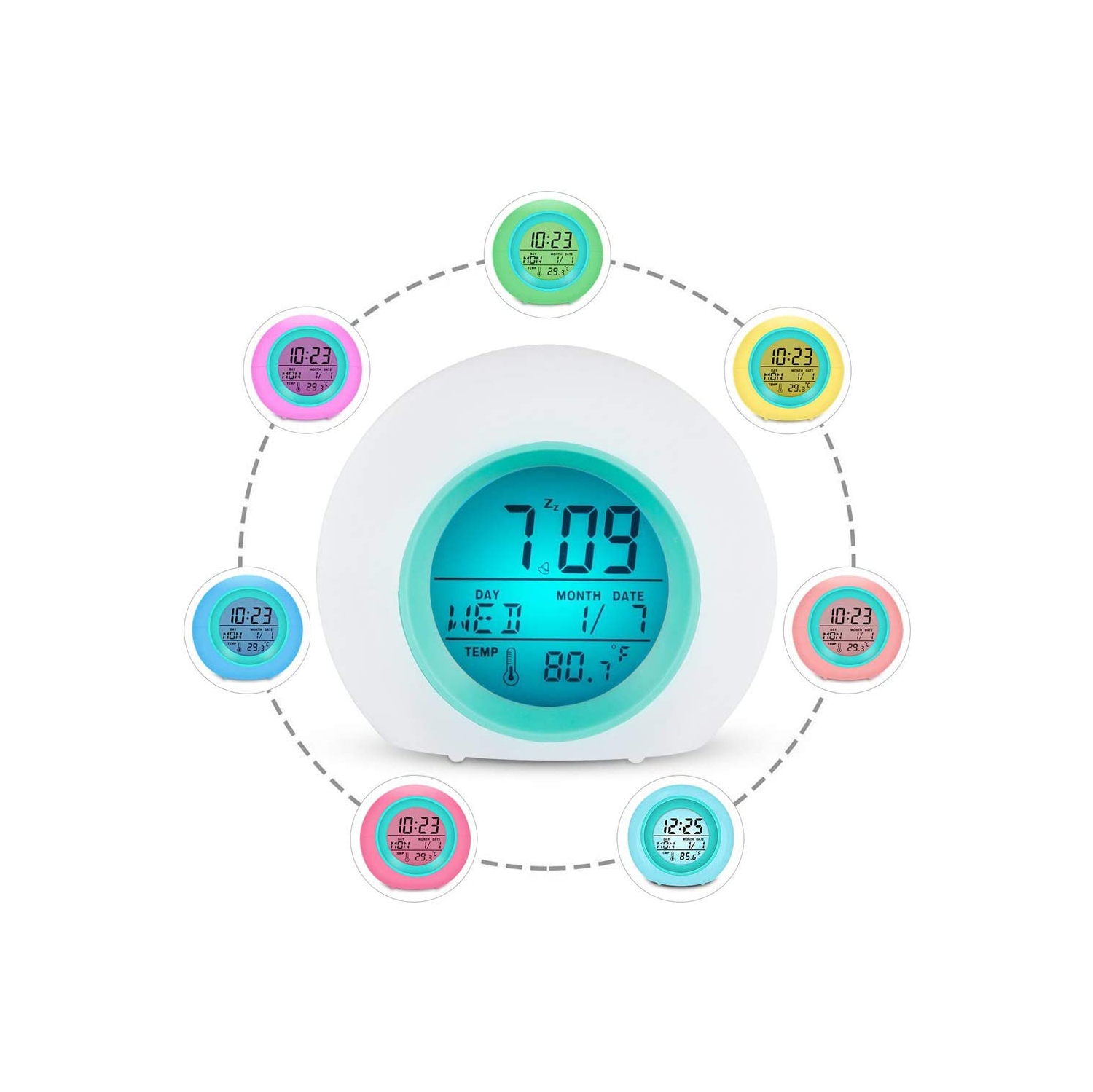 Kids Alarm Clock with Touch Control 7 Color Changing Night Light Clock for Kids Bedroom Bedside, Children's Clock