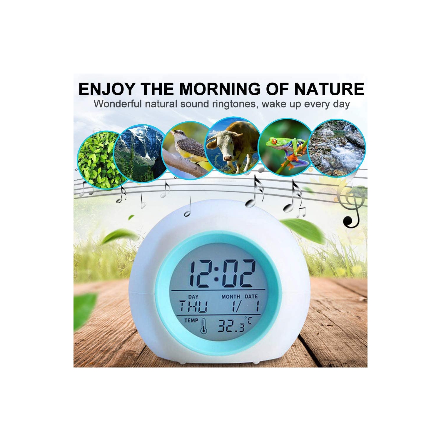 Réveille-matin pour enfants avec commandes tactiles et 7 couleurs variables pour chambre d’enfant, horloge pour enfants