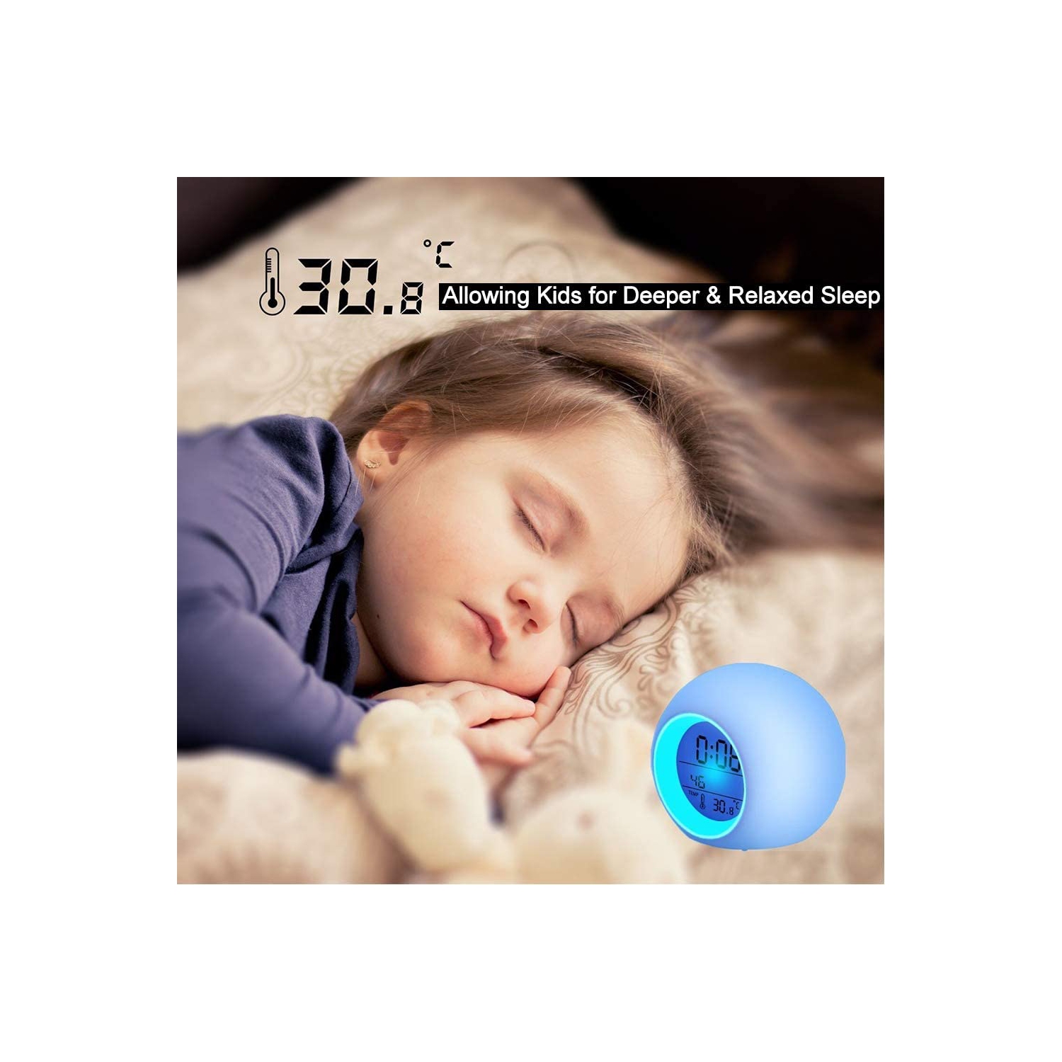 Réveille-matin pour enfants avec commandes tactiles et 7 couleurs variables pour chambre d’enfant, horloge pour enfants