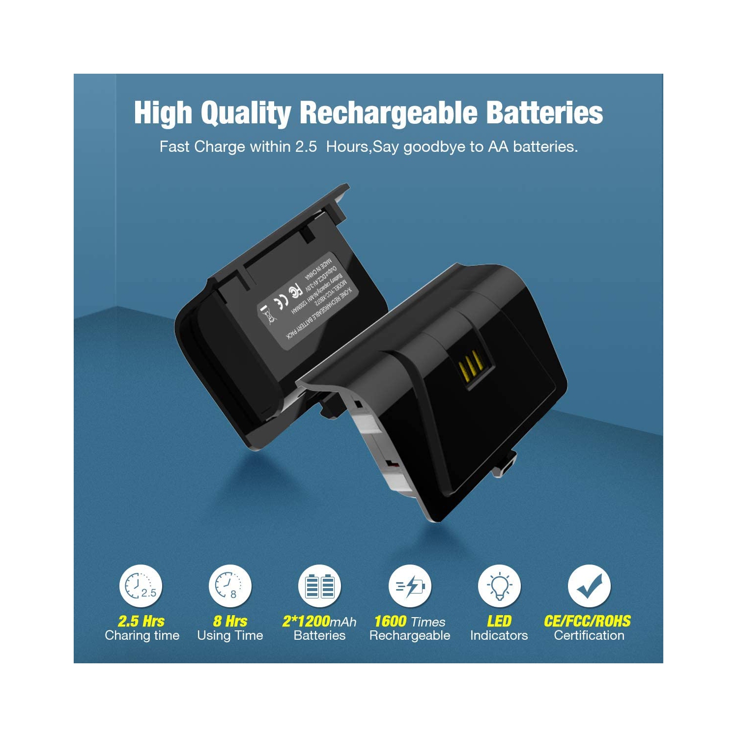 Chargeur de manette pour Xbox One, station de recharge double pour Xbox One/One S/One X, deux batteries de 1200 mAh de qualité