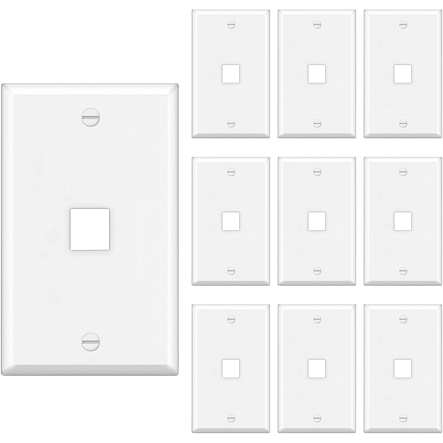 [10 Pack] BESTTEN 1-Port Keystone Wall Plate, for Keystone Jack and Modular Inserts, Unbreakable Polycarbonate, cUL
