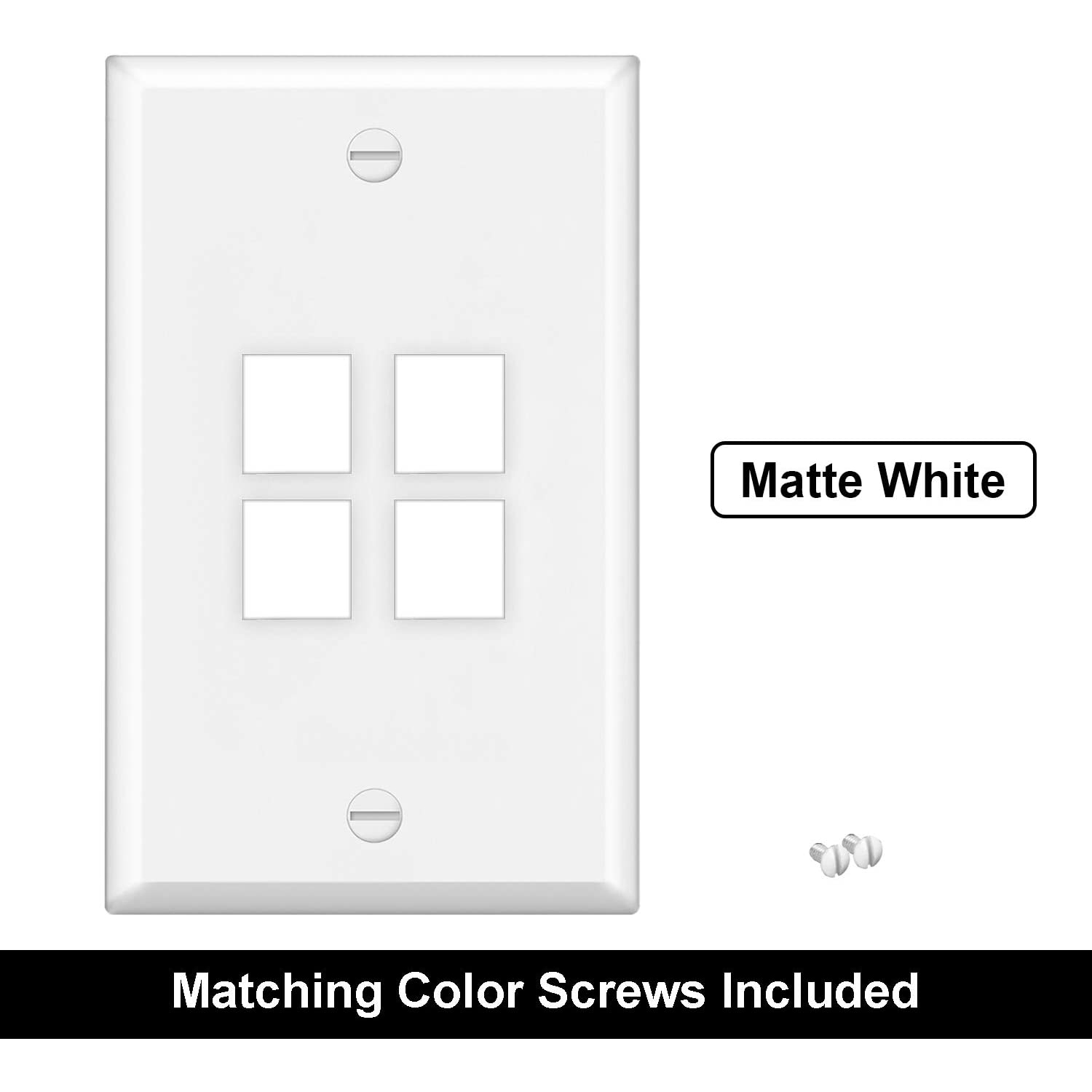 [10 Pack] BESTTEN 4-Port Keystone Wall Plate, for Keystone Jack and Modular Inserts, Unbreakable Polycarbonate, cUL