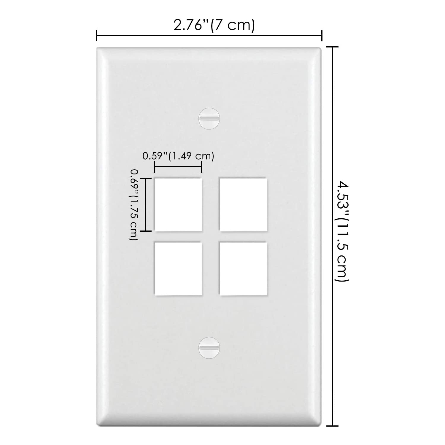 [10 Pack] BESTTEN 4-Port Keystone Wall Plate, for Keystone Jack and Modular Inserts, Unbreakable Polycarbonate, cUL