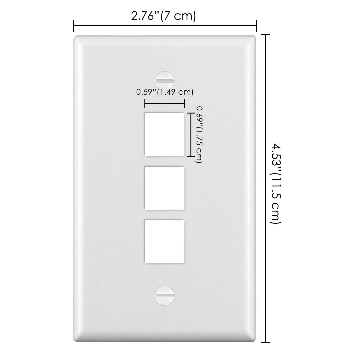 [10 Pack] BESTTEN 3-Port Keystone Wall Plate, for Keystone Jack and Modular Inserts, Unbreakable Polycarbonate, cUL
