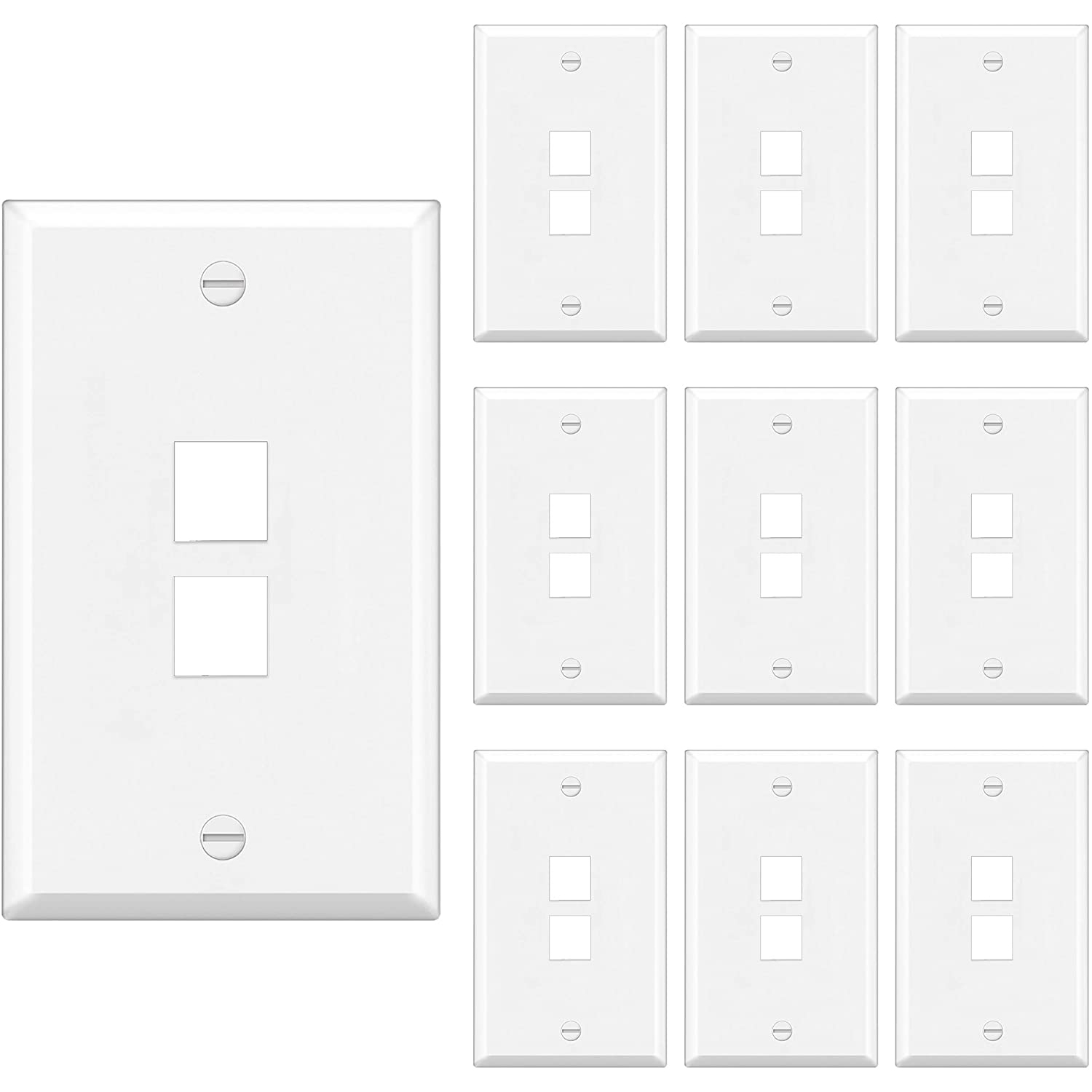 [10 Pack] BESTTEN 2-Port Keystone Wall Plate, for Keystone Jack and Modular Inserts, Unbreakable Polycarbonate, cUL