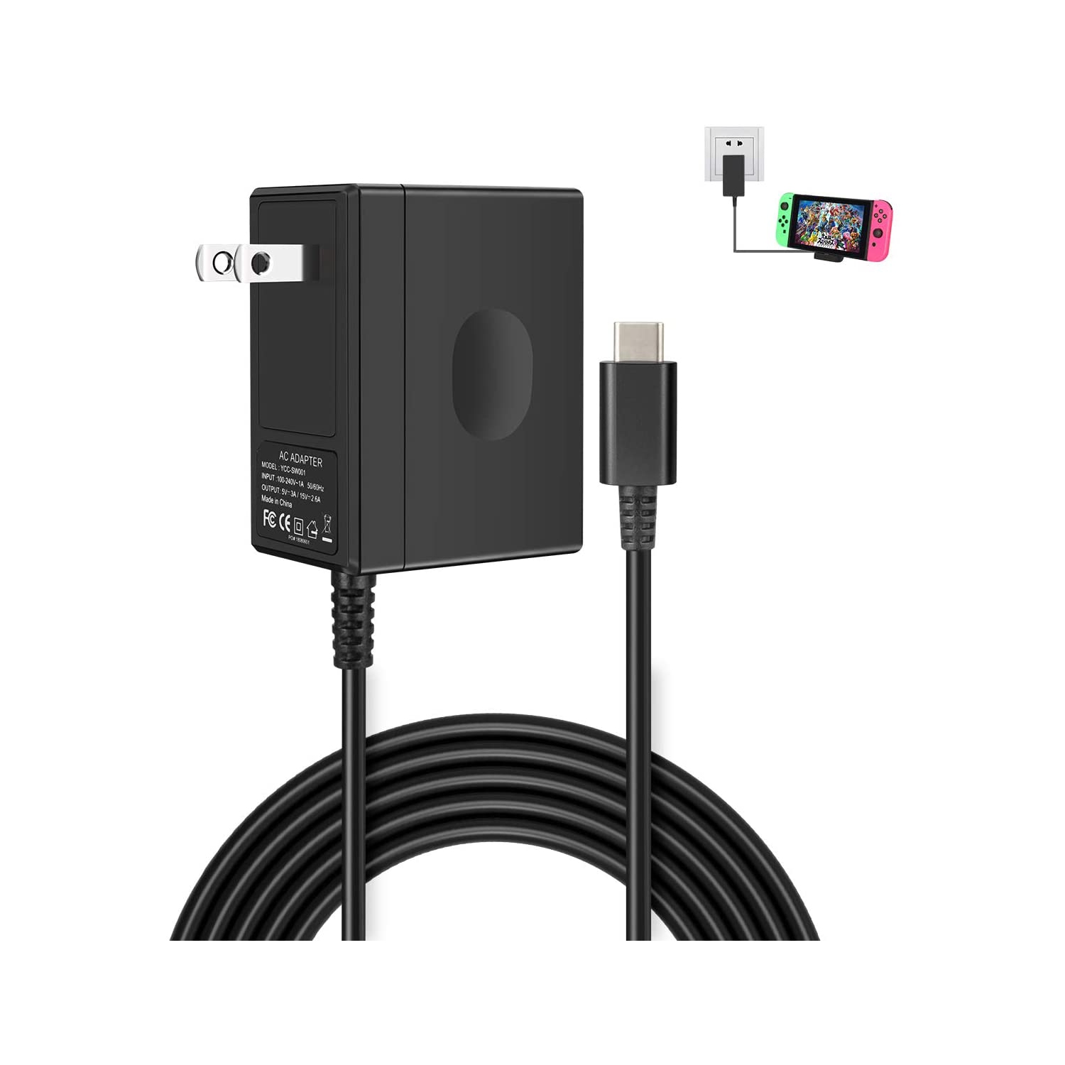 Adaptateur c.a. pour Switch et Switch Lite, chargeur USB rapide type C PD YAEYE pour Nintendo Switch, 5 pi