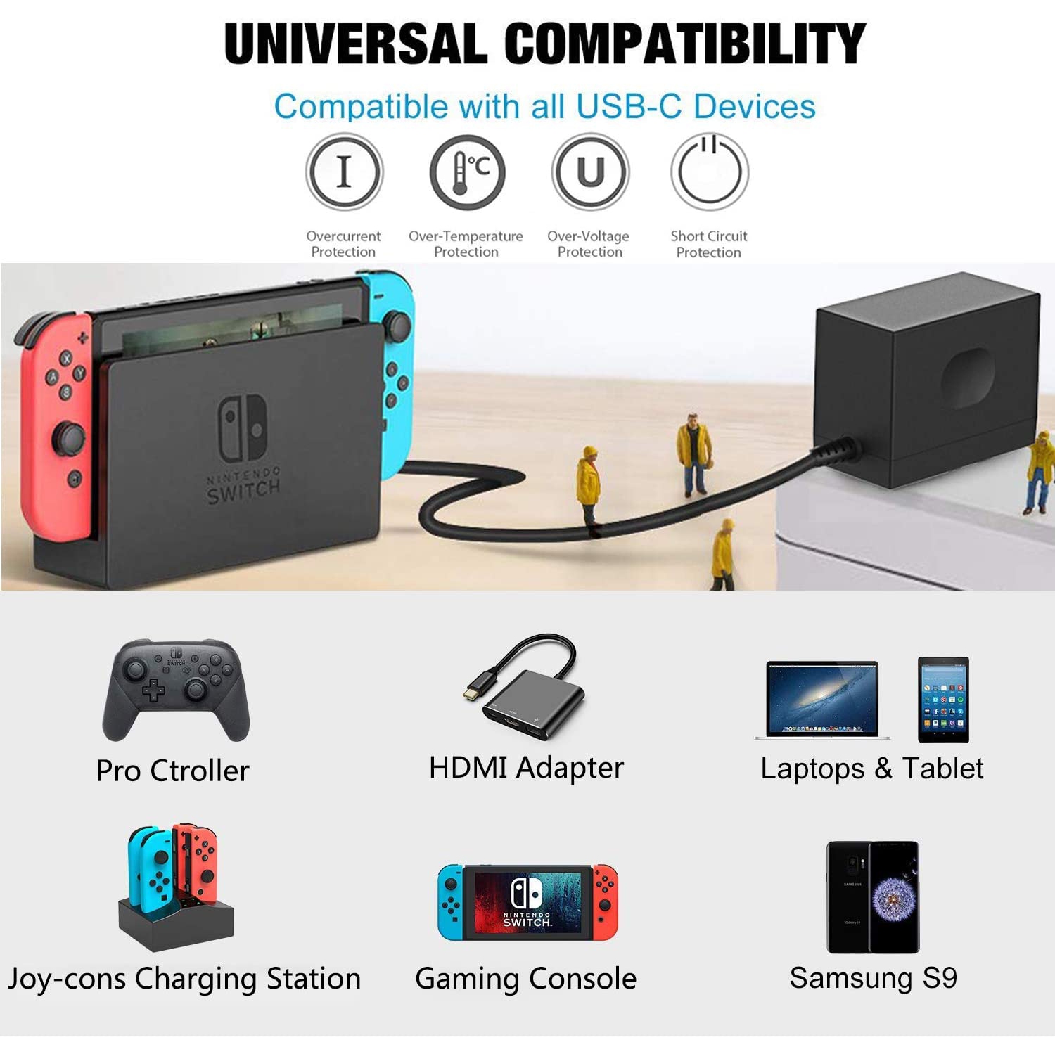 YCCSKY Switch Charger for Nintendo Switch and Nintendo Switch Lite, [ENHANCED VERSION] AC Adapter Power Supply Charger