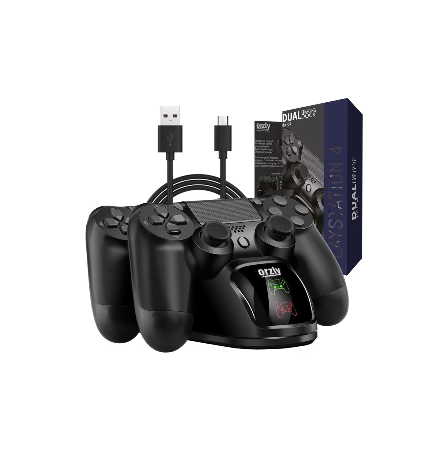 PS4 Controller Charging Station, Orzly Twin Controller Charging Dock for 2x Sony Playstation 4 Controllers (also