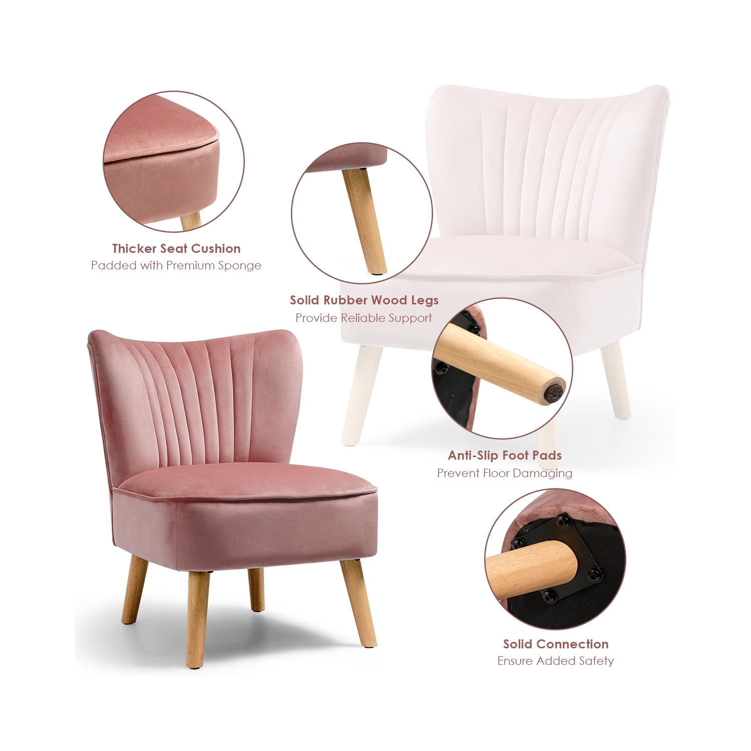 Costway Armless Accent Chair Modern Velvet Leisure Chair Single Sofa Upholstered