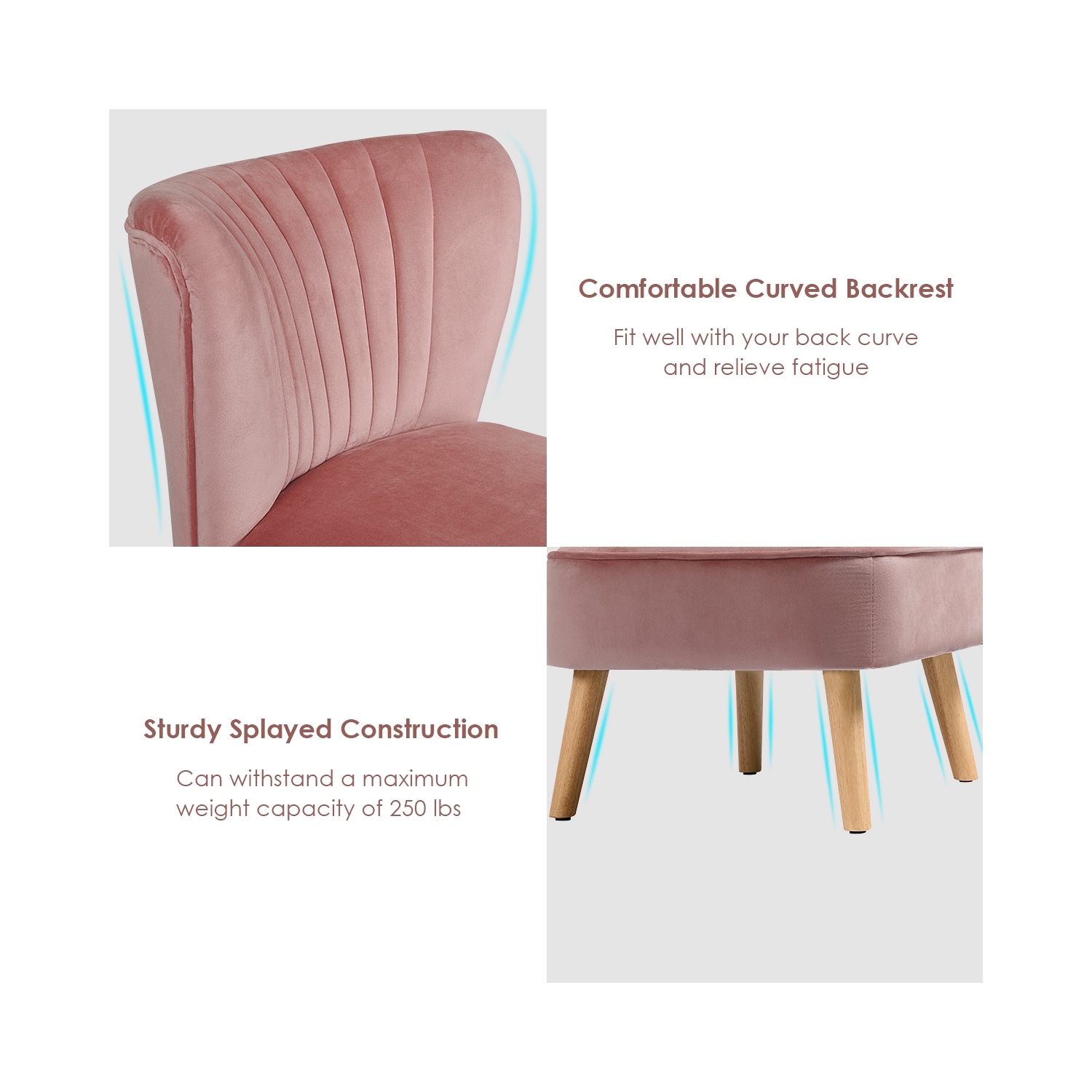 Costway Armless Accent Chair Modern Velvet Leisure Chair Single Sofa Upholstered