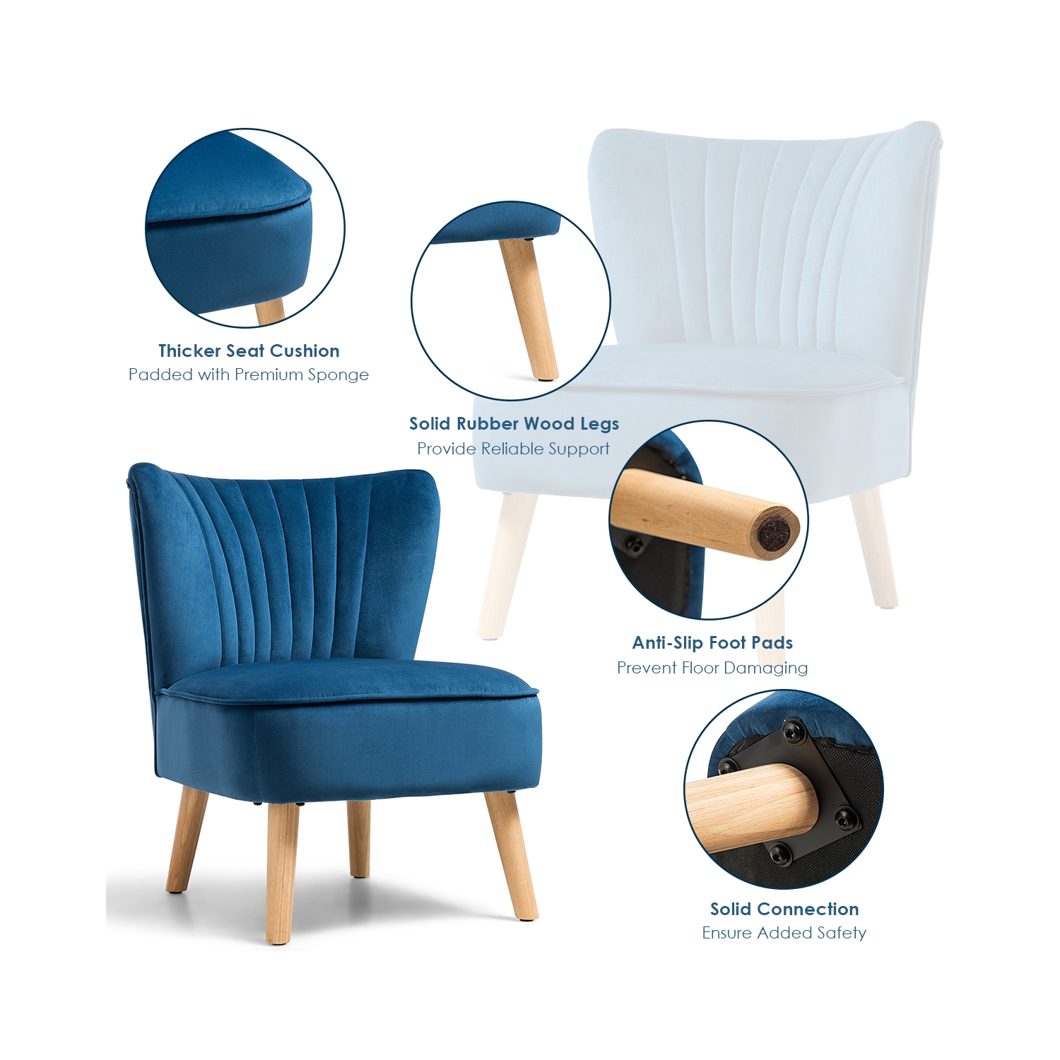 Costway Armless Accent Chair Modern Velvet Leisure Chair Single Sofa Upholstered