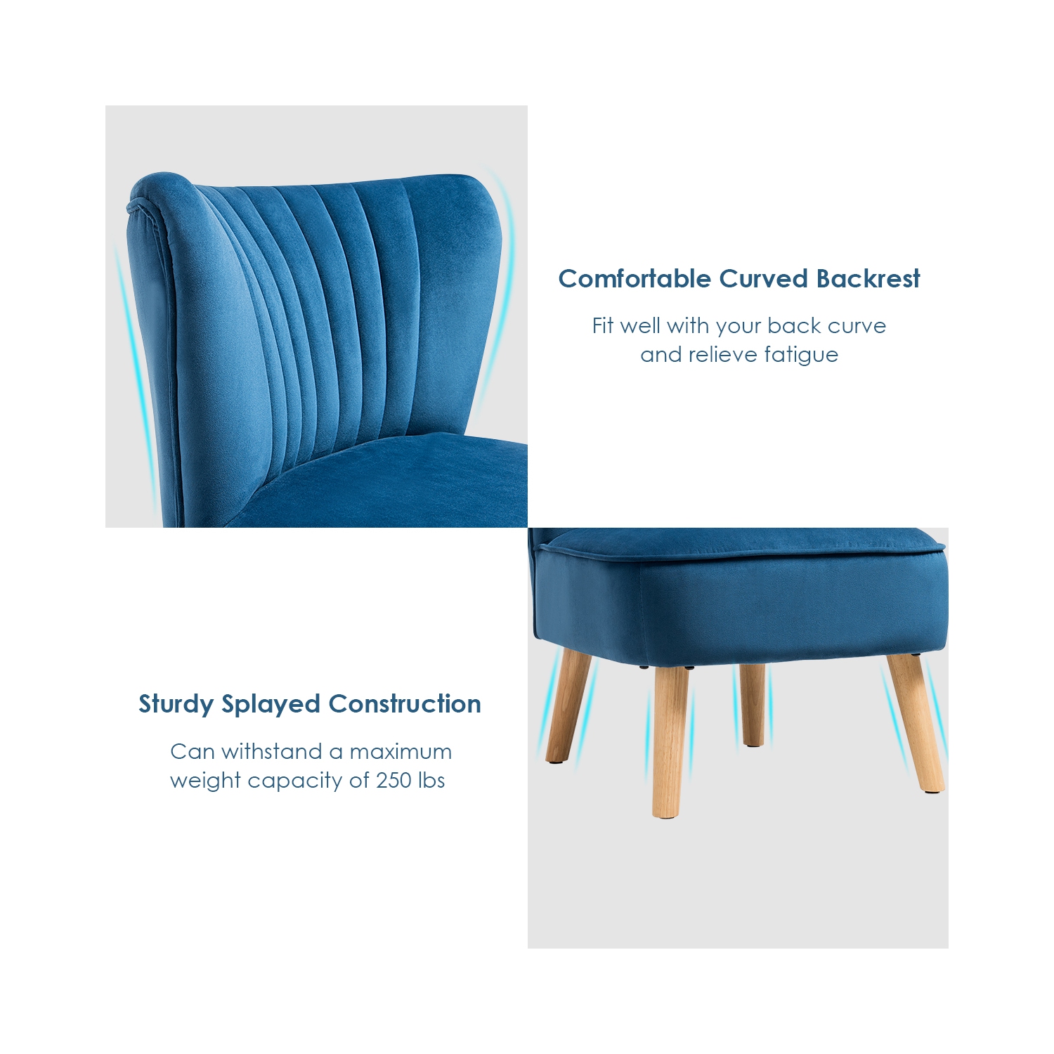 Costway Armless Accent Chair Modern Velvet Leisure Chair Single Sofa Upholstered