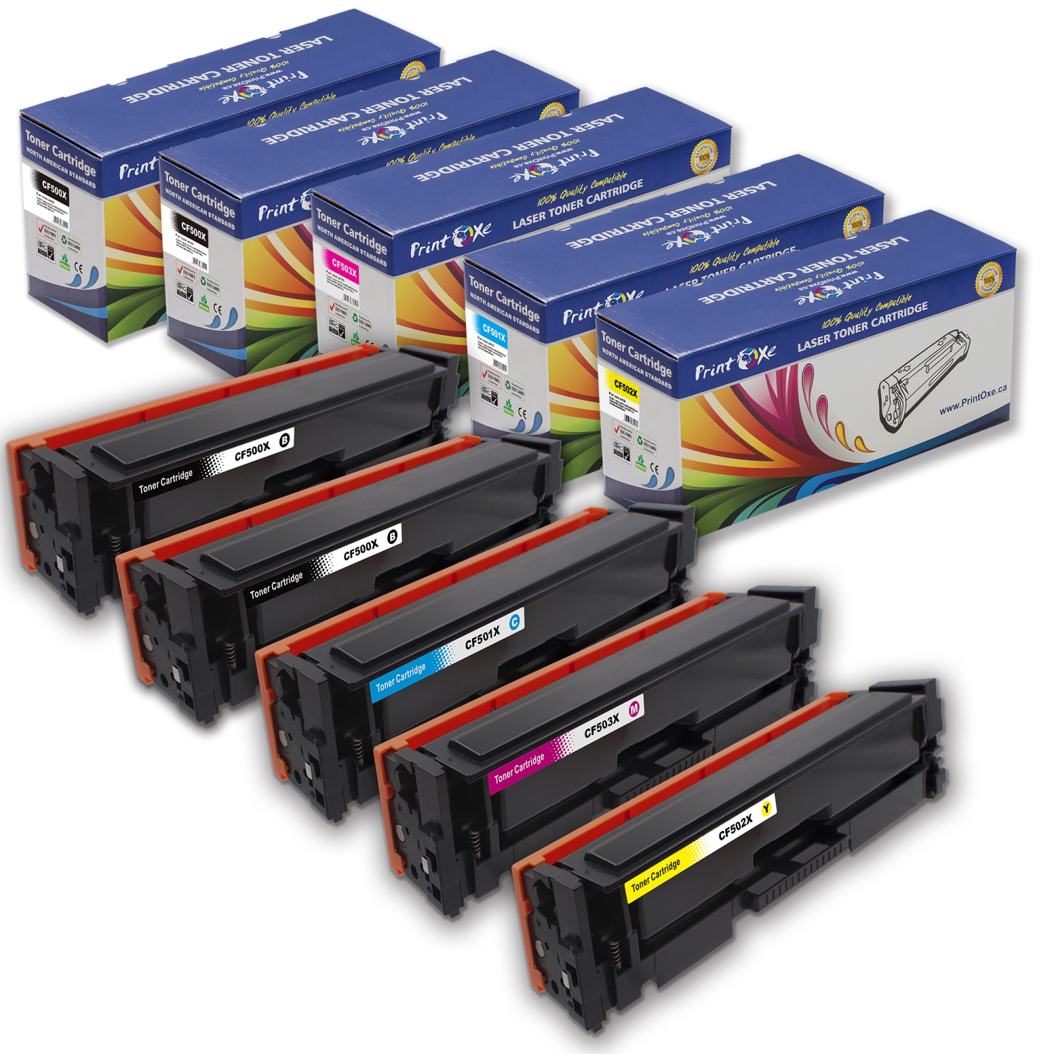 PRINTOXE® 202X Compatible with HP - Set plus Black High Yield of 202A of 5 Toner Cartridges for CF500X CF501X CF502X CF503X