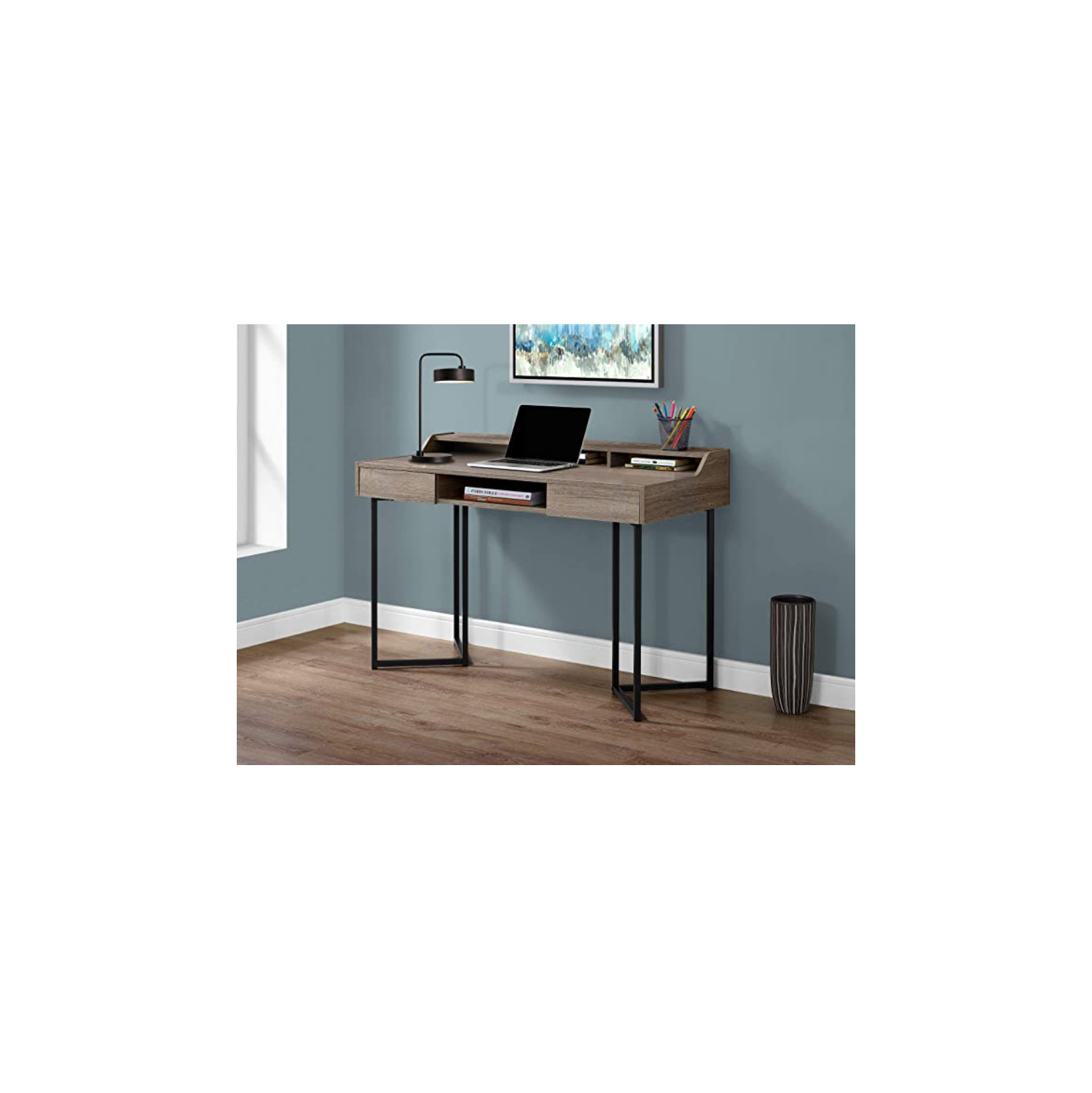 BUREAU d’ordinateur SPECIALTIES, 48 L, taupe foncé et métal noir