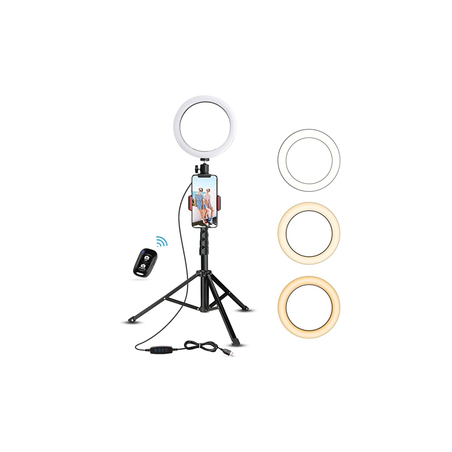 UBeesize 8" Selfie Ring Light with Tripod Stand & Cell Phone Holder for Live Stream/Makeup, UBeesize Mini Led Camera Ringlight for YouTube