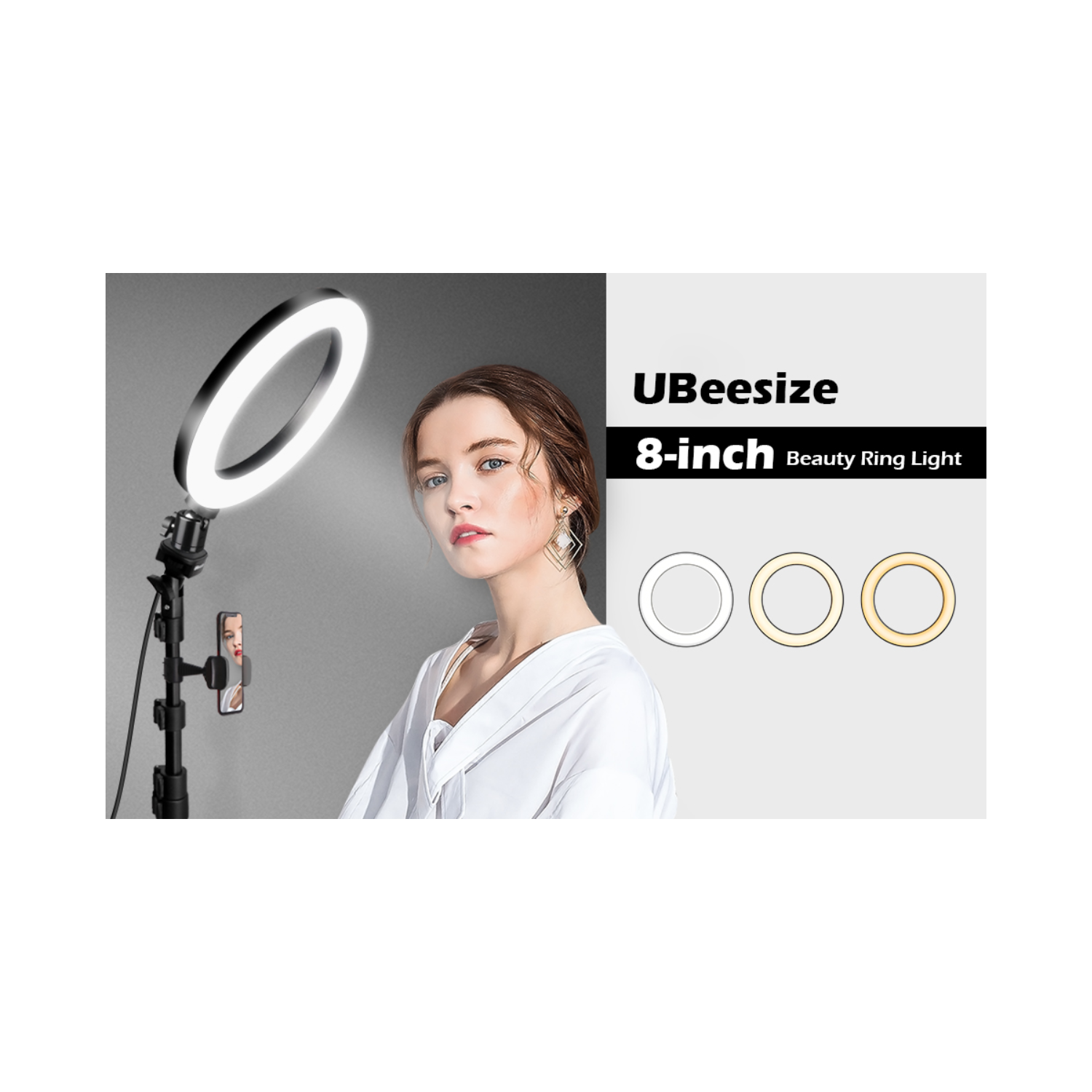 UBeesize 8" Selfie Ring Light with Tripod Stand & Cell Phone Holder for Live Stream/Makeup, UBeesize Mini Led Camera Ringlight for YouTube