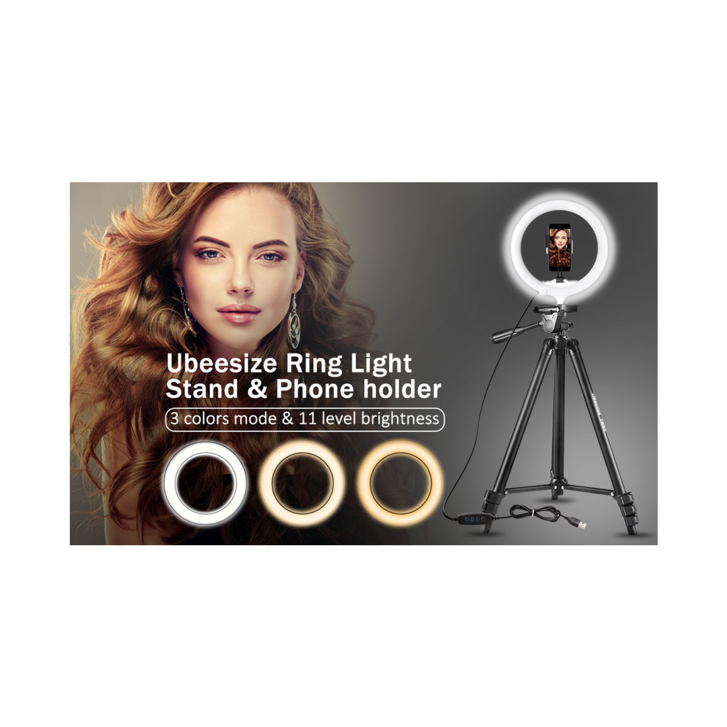UBeesize 10" Selfie Ring Light with Stand and 50" Extendable Tripod & Flexible Phone Holder for Live Stream/Makeup, Mini Desktop Led Camera Ringlight