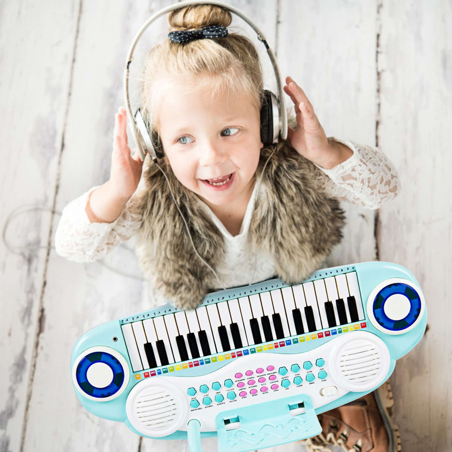 Costway 37-Key Toy Keyboard Piano Electronic Musical Instrument BluePink