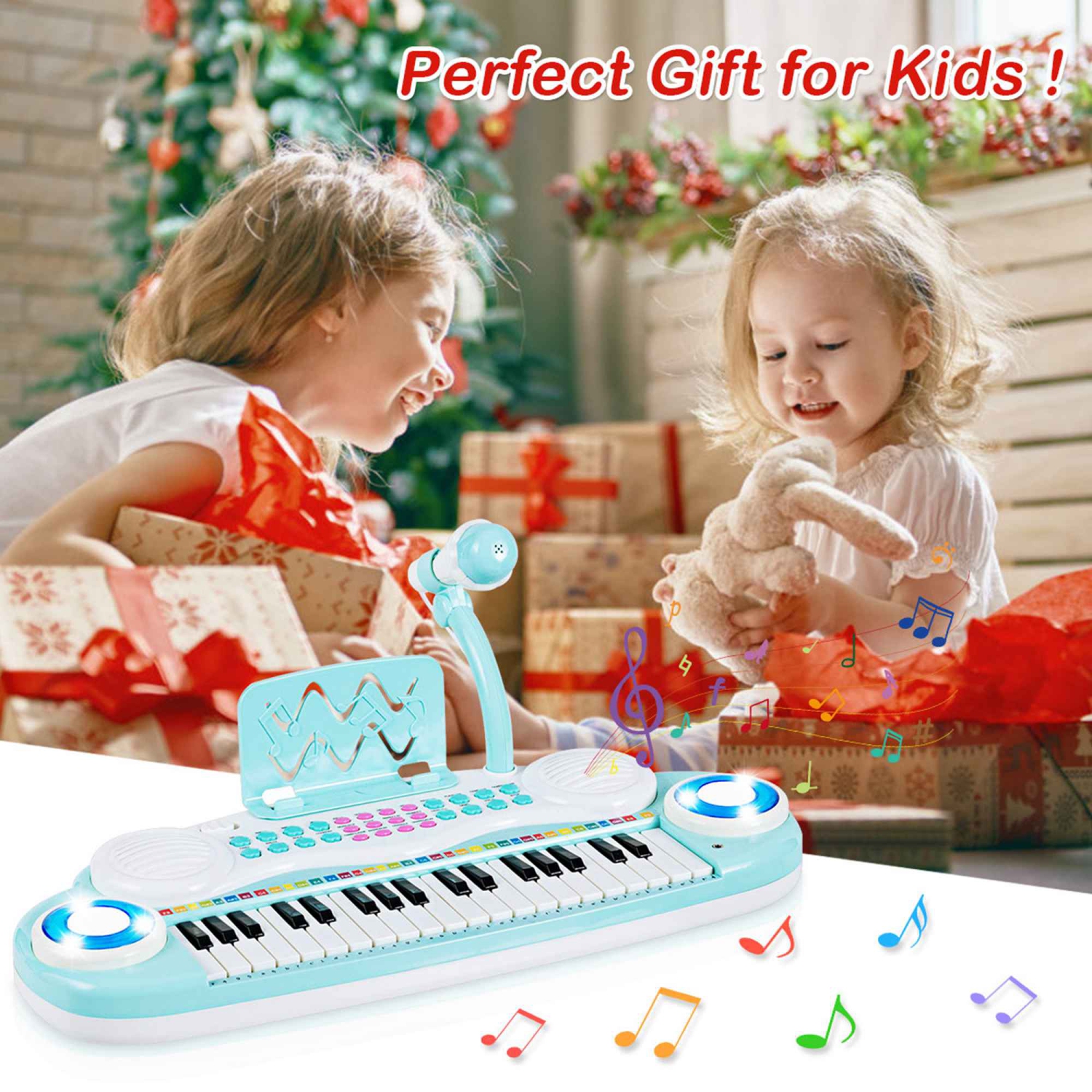 Costway 37-Key Toy Keyboard Piano Electronic Musical Instrument BluePink