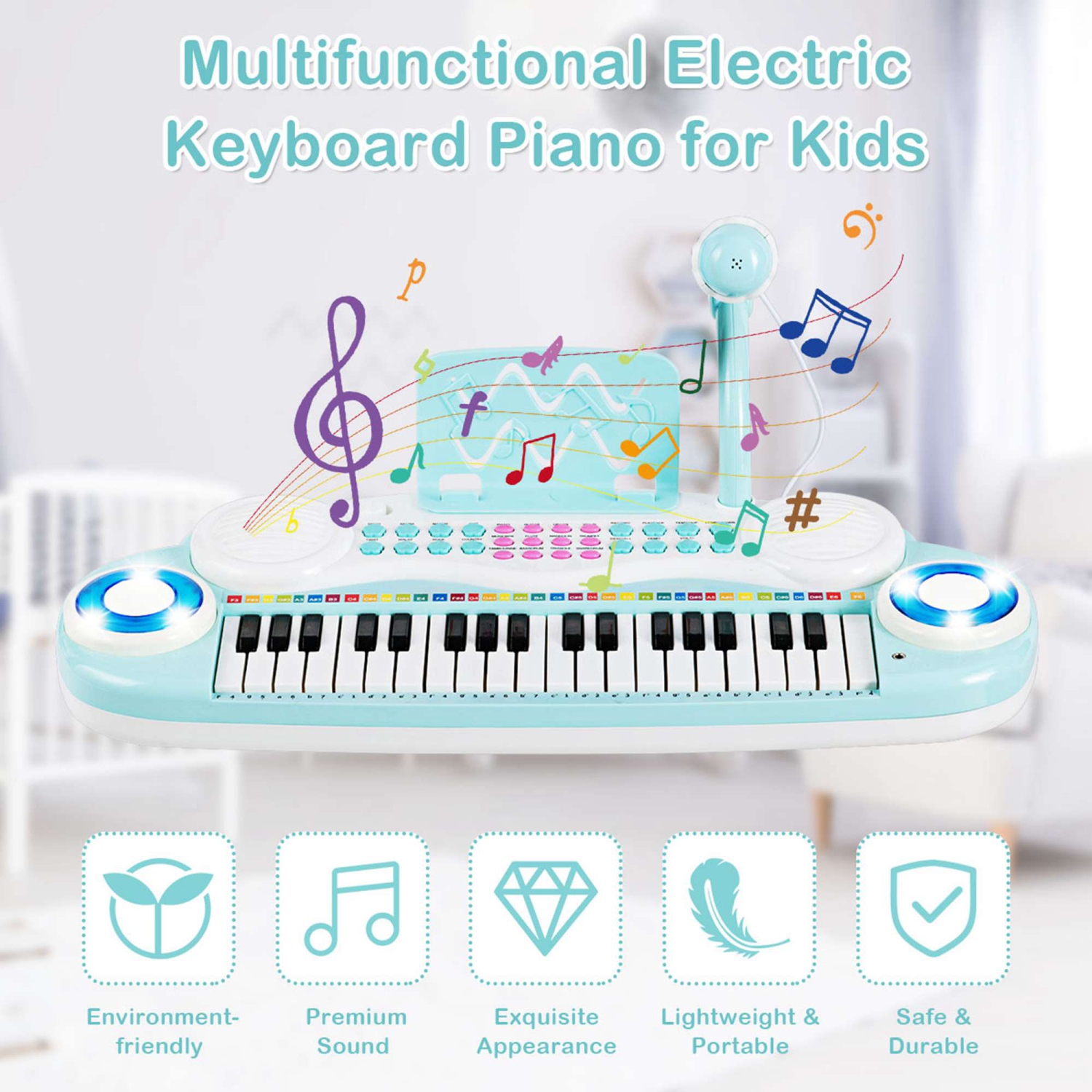 Costway 37-Key Toy Keyboard Piano Electronic Musical Instrument BluePink