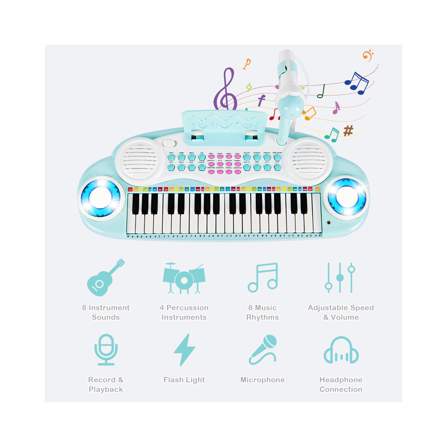 Costway 37-Key Toy Keyboard Piano Electronic Musical Instrument BluePink