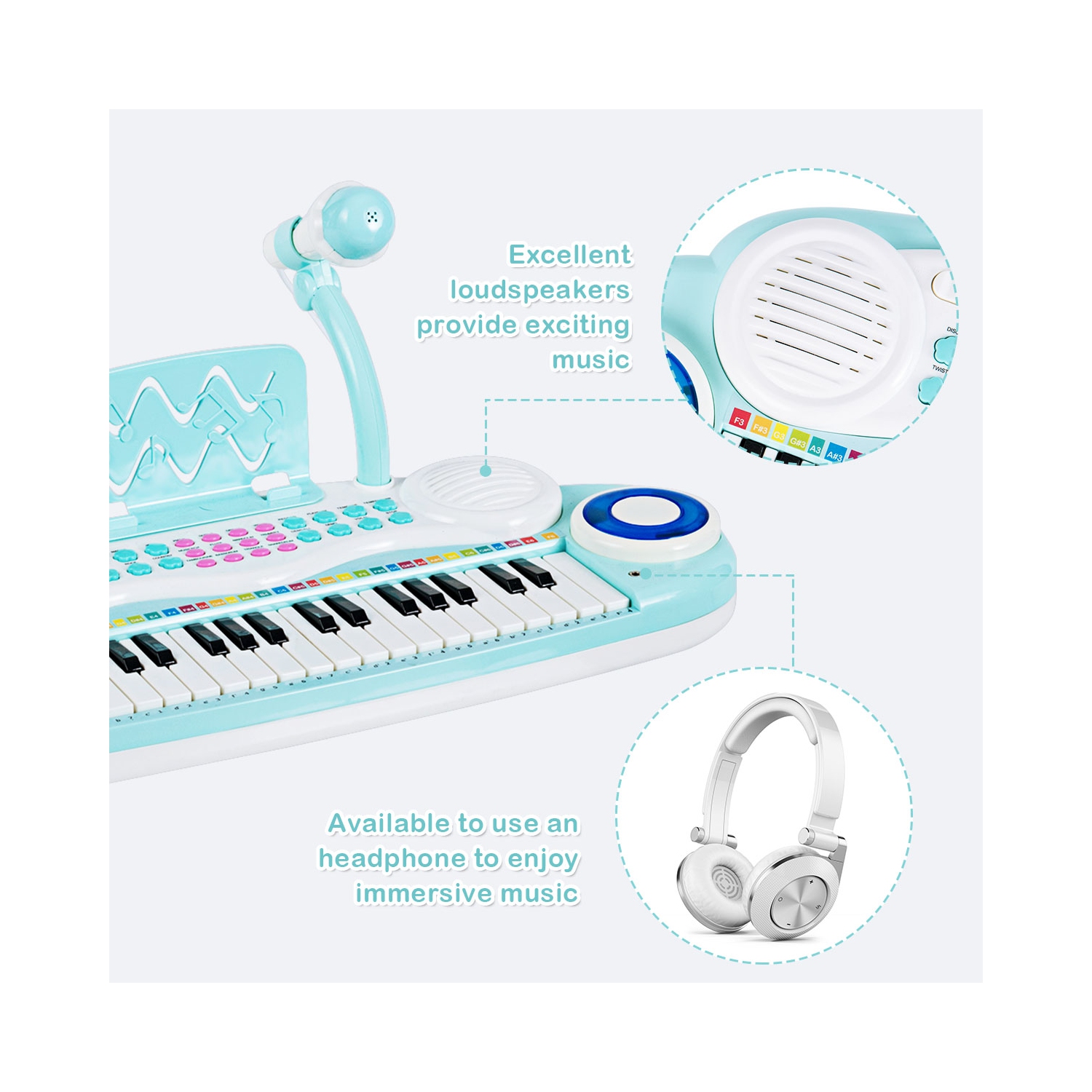 Costway 37-Key Toy Keyboard Piano Electronic Musical Instrument BluePink