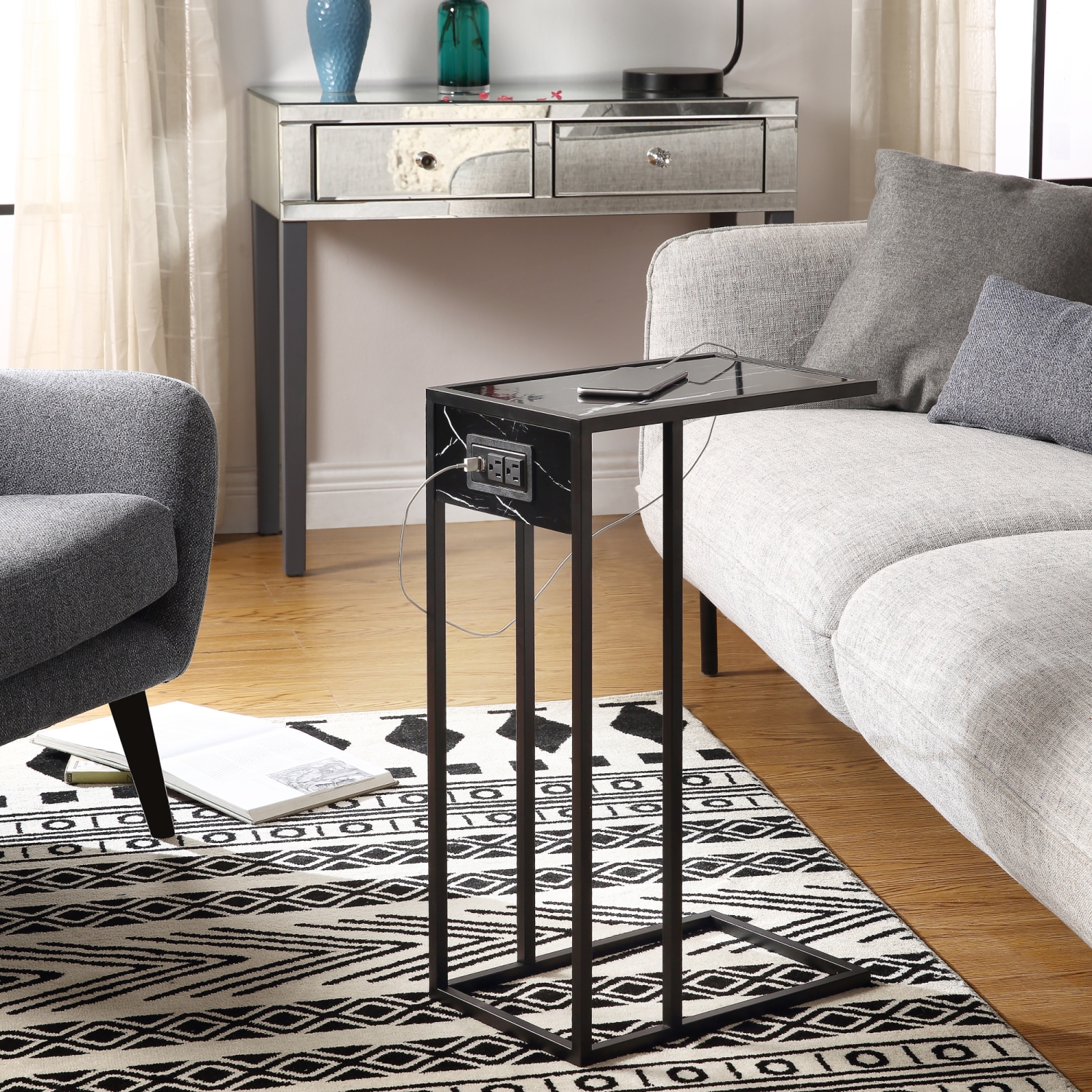 Loft Lyfe Megan C Table/ End Table/ Side Table/ Laptop Stand, Black/Black