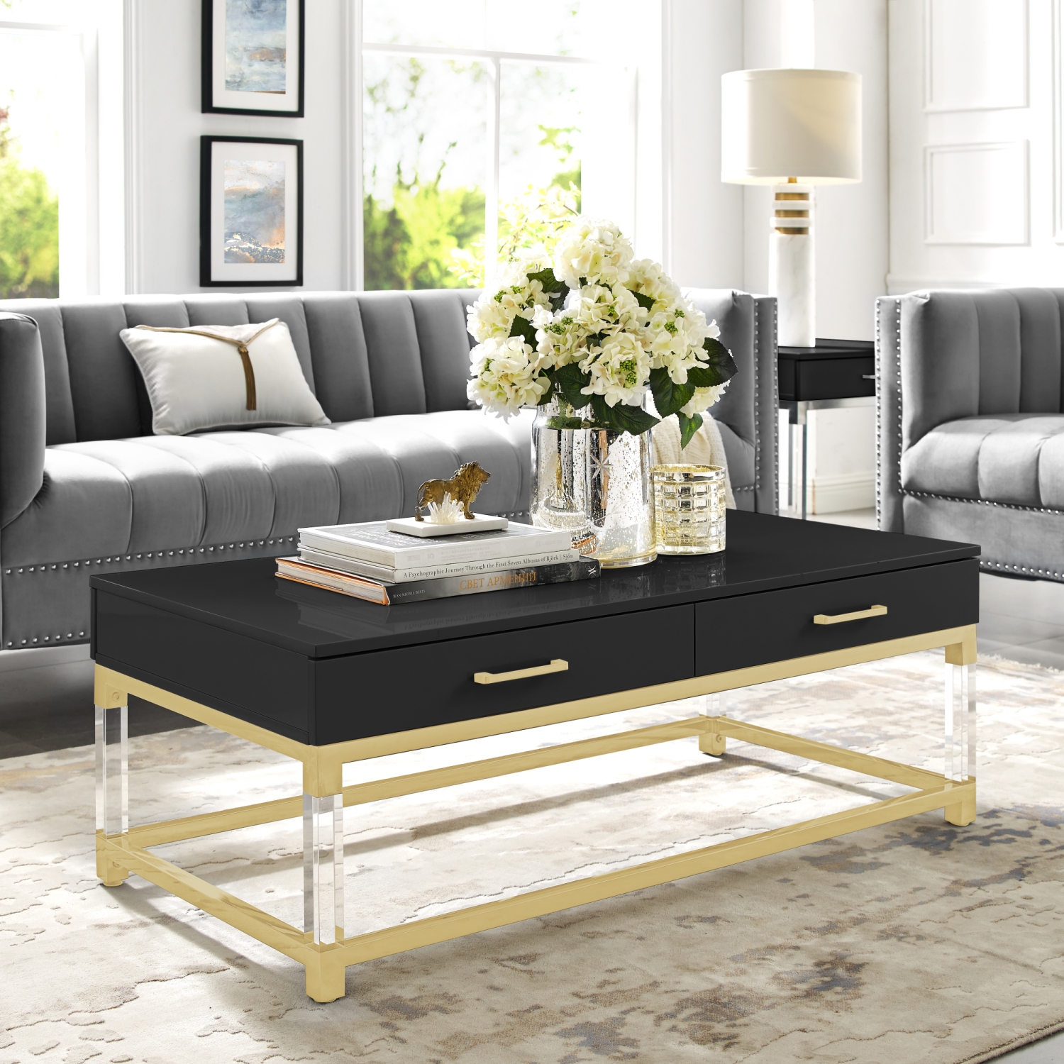 Inspired Home Muhammad Coffee Table, Black/Gold