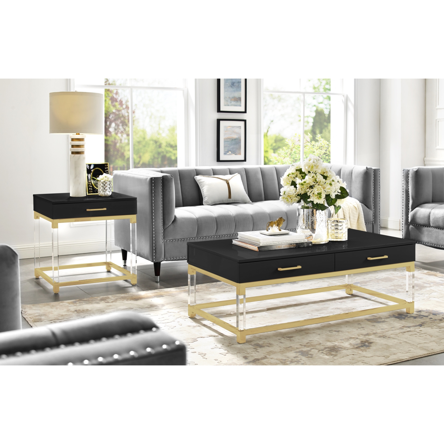Inspired Home Muhammad Coffee Table, Black/Gold