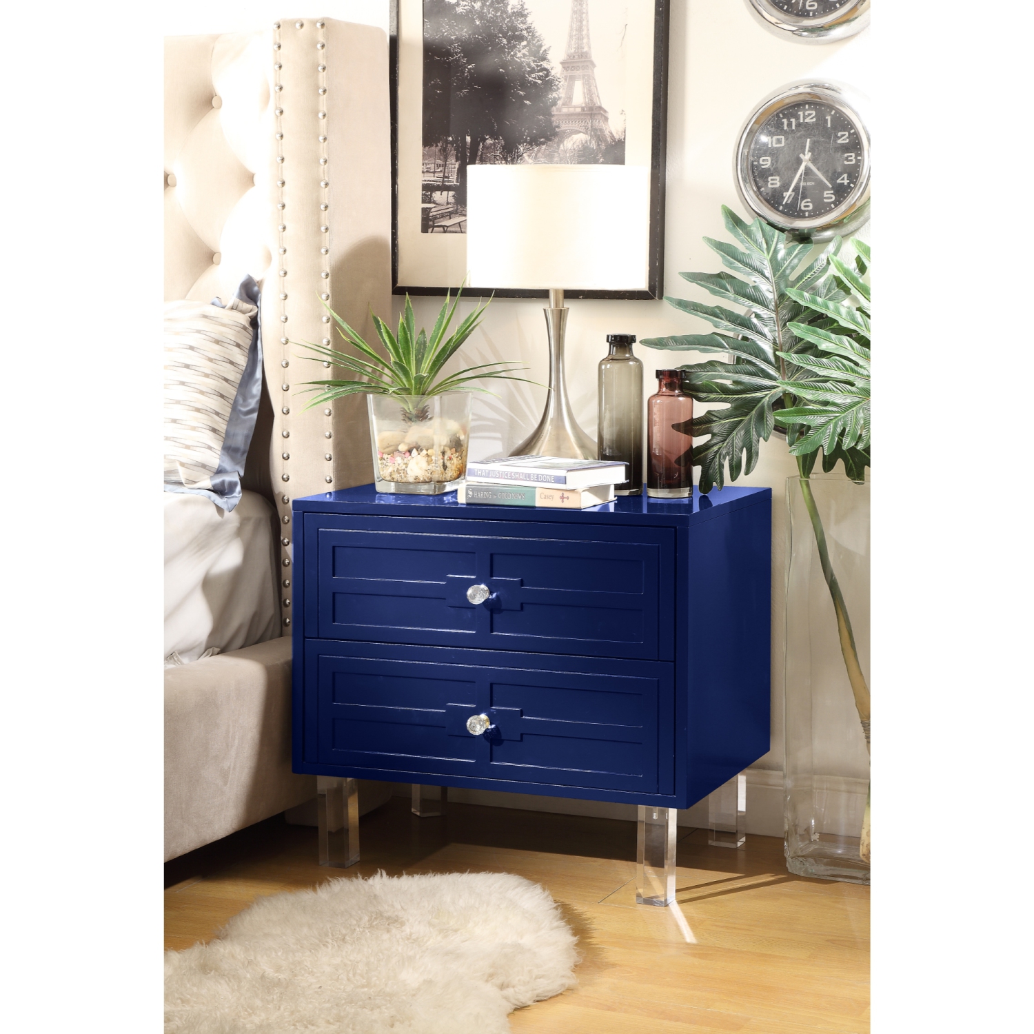 Inspired Home Gwendolyn Side Table/Accent Table/Nightstand, Navy