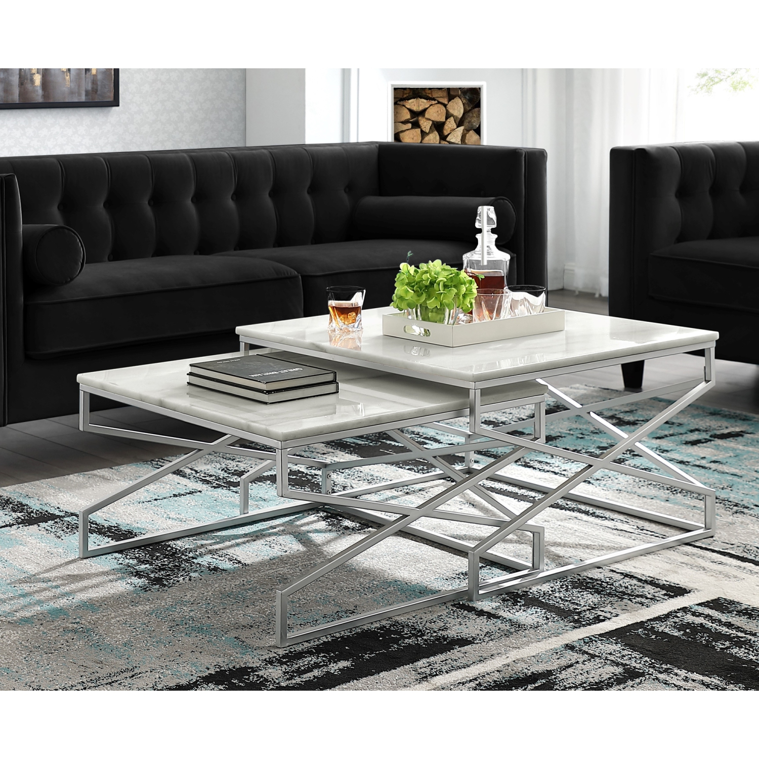 Inspired Home Maeve Coffee Table, Silver