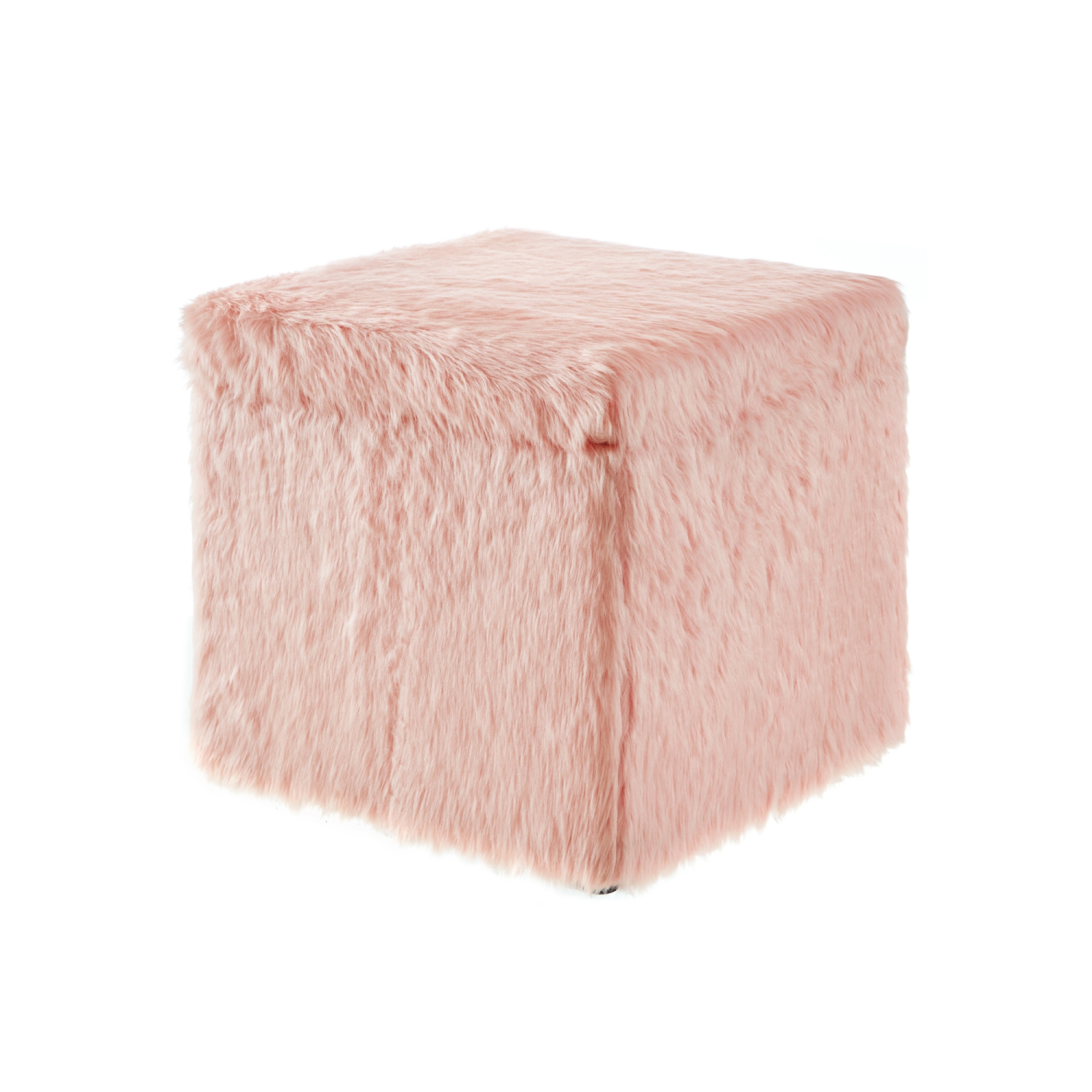 Inspired Home Kane Faux Fur Storage Ottoman, Blush