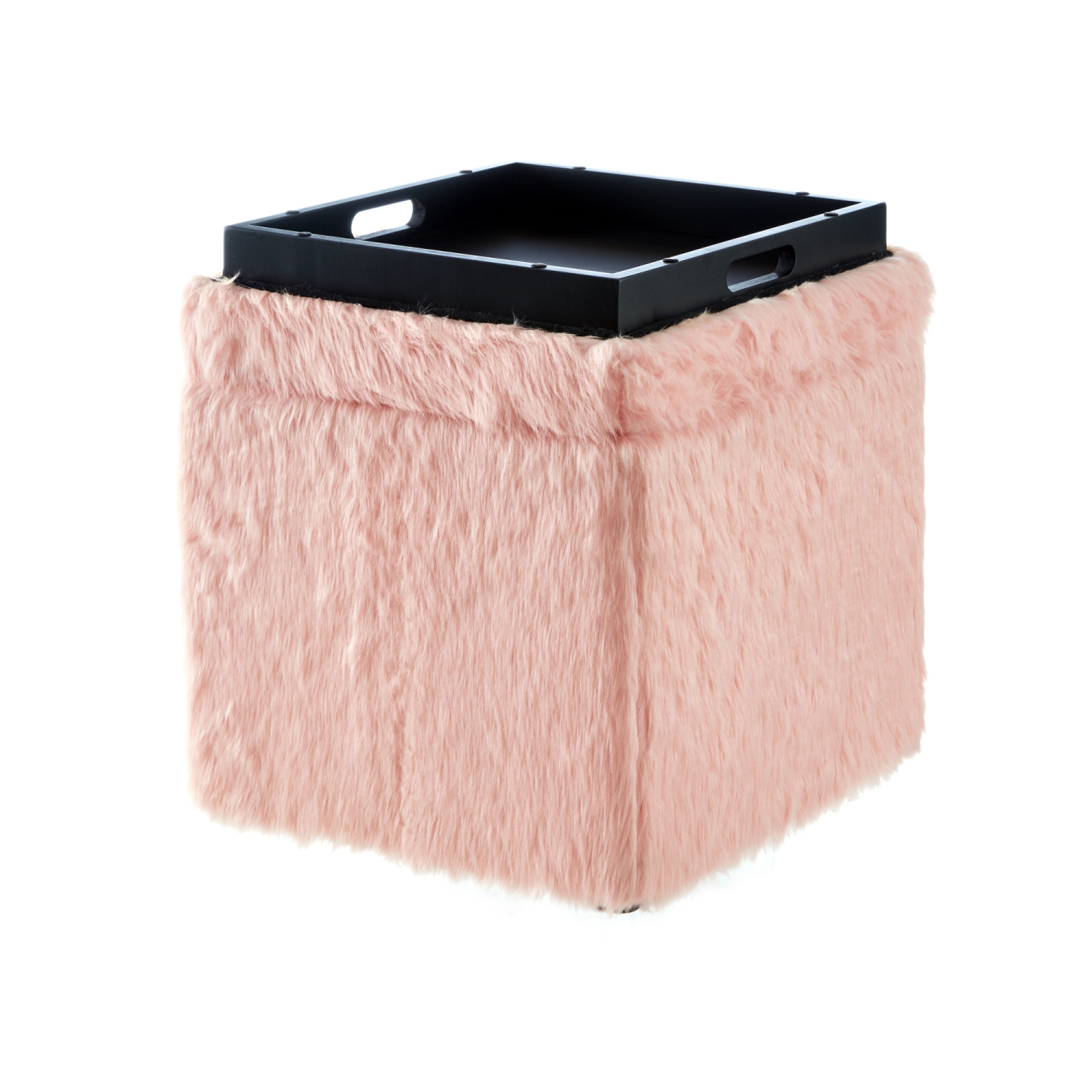 Inspired Home Kane Faux Fur Storage Ottoman, Blush
