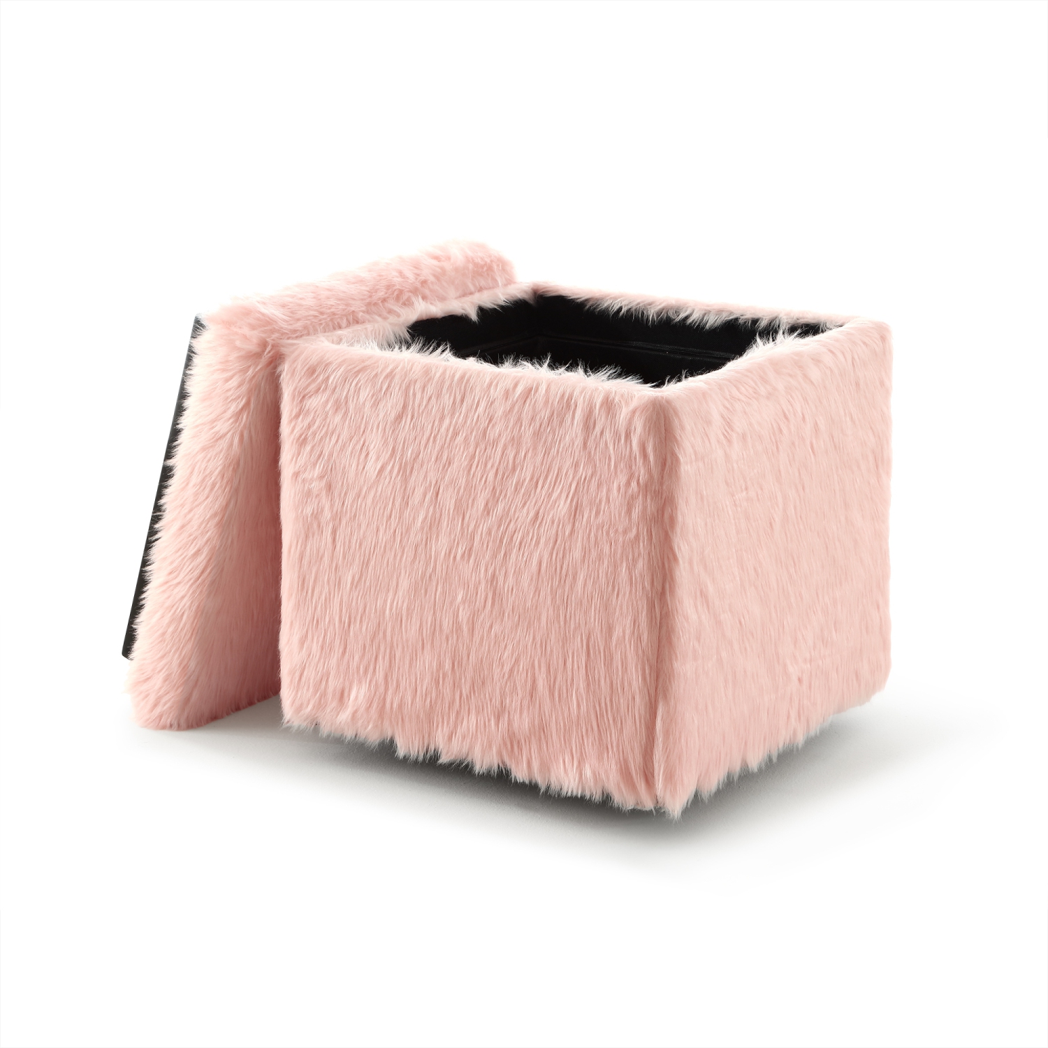 Inspired Home Kane Faux Fur Storage Ottoman, Blush