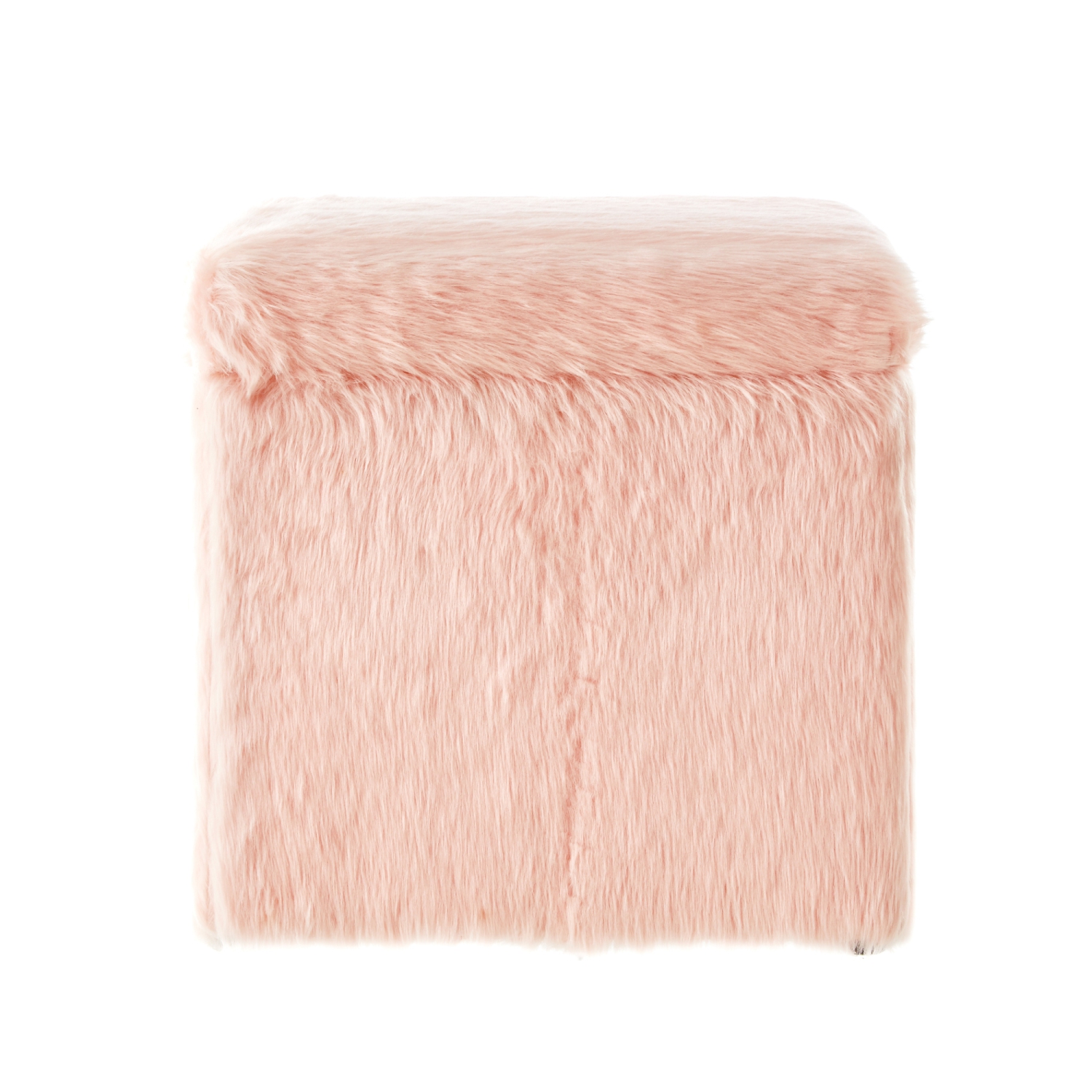 Inspired Home Kane Faux Fur Storage Ottoman, Blush