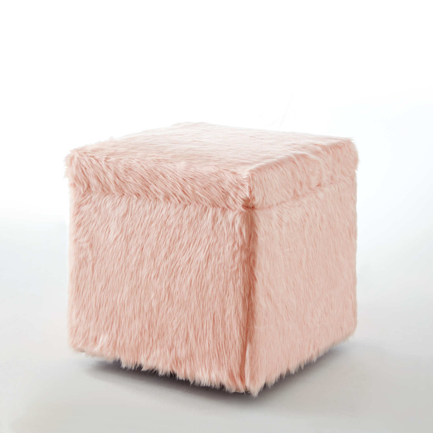 Inspired Home Kane Faux Fur Storage Ottoman, Blush