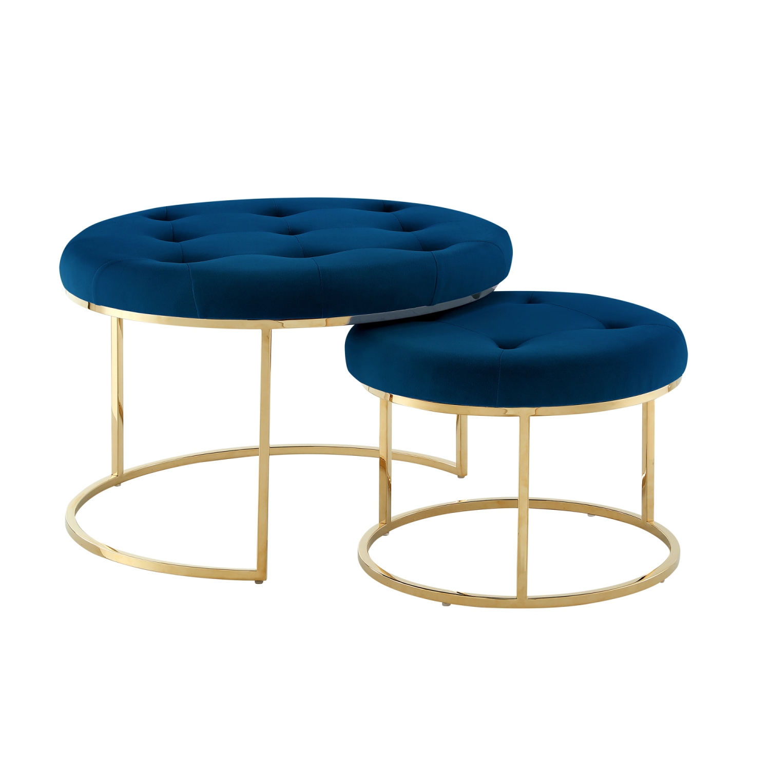 Nicole Miller New York Veronica Velvet Cocktail Coffee Table Ottoman, Set of 2, Navy/Gold