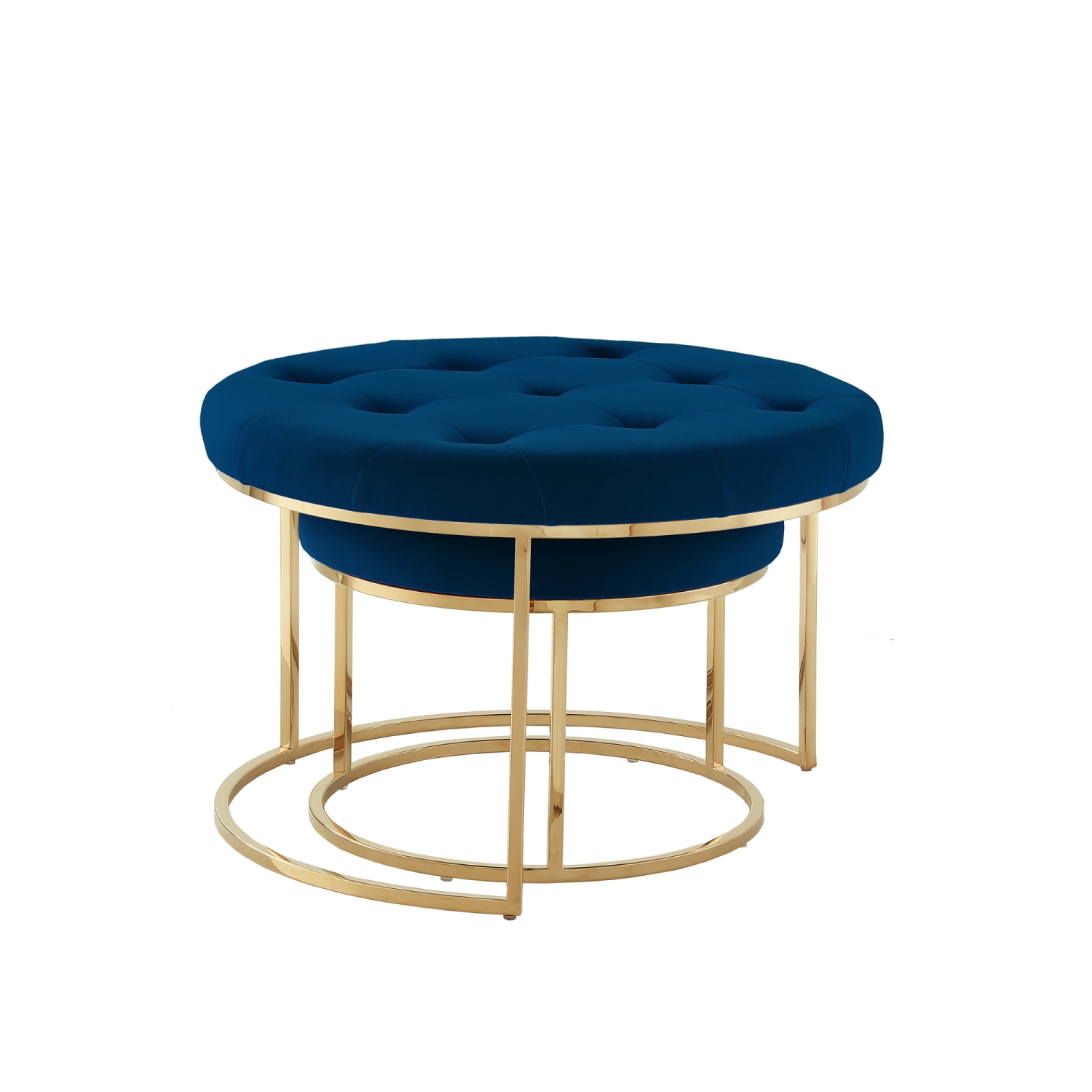 Nicole Miller New York Veronica Velvet Cocktail Coffee Table Ottoman, Set of 2, Navy/Gold