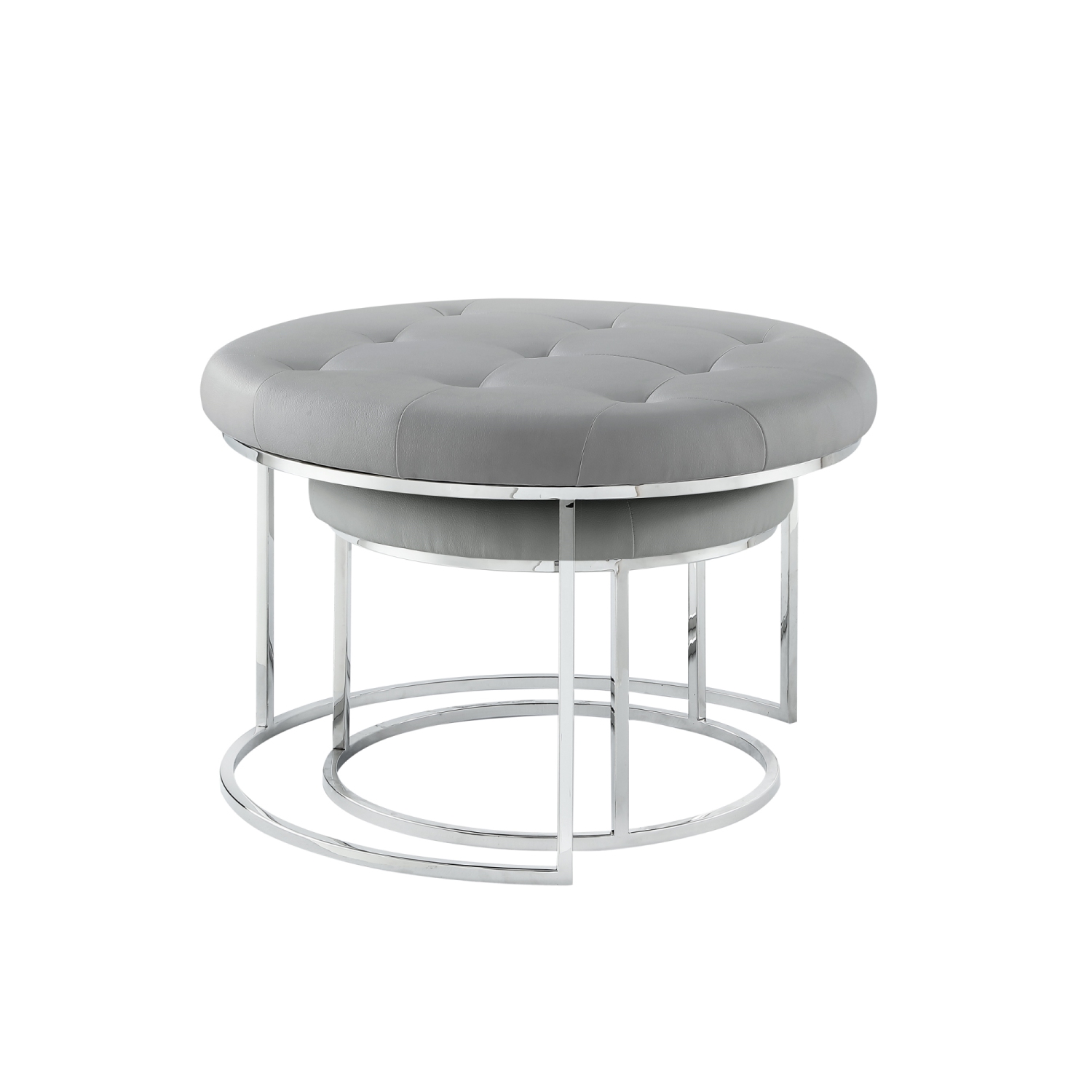 Nicole Miller New York Veronica Leather PU Cocktail Coffee Table Ottoman, Set of 2, Grey/Chrome