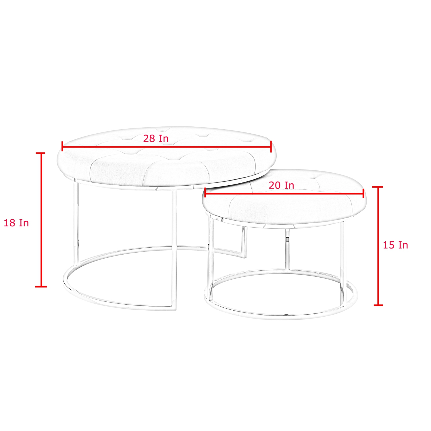 Nicole Miller New York Veronica Leather PU Cocktail Coffee Table Ottoman, Set of 2, Grey/Chrome