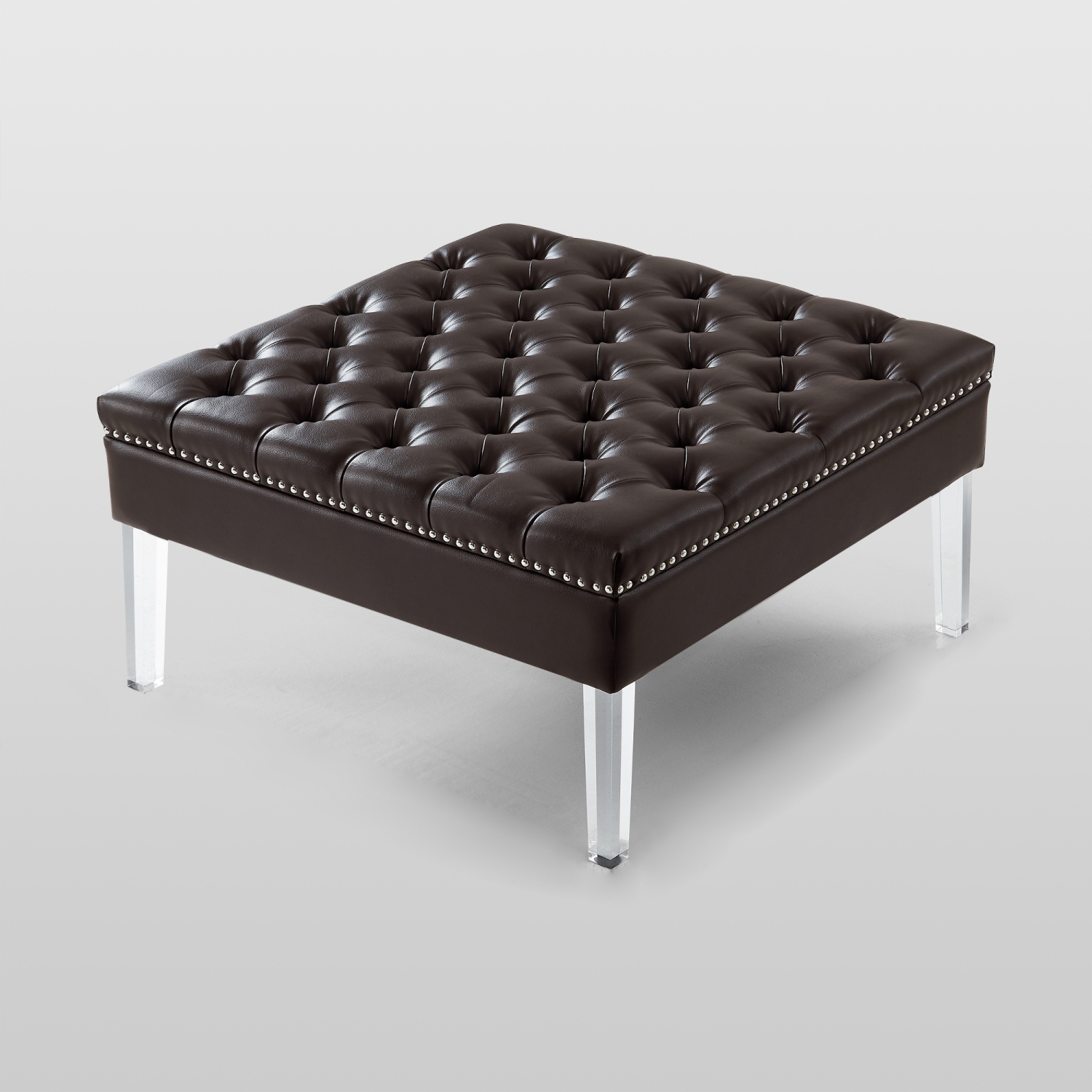 Table basse en cuir Kenndi avec pouf en polyuréthane d’inspiration Home, espresso